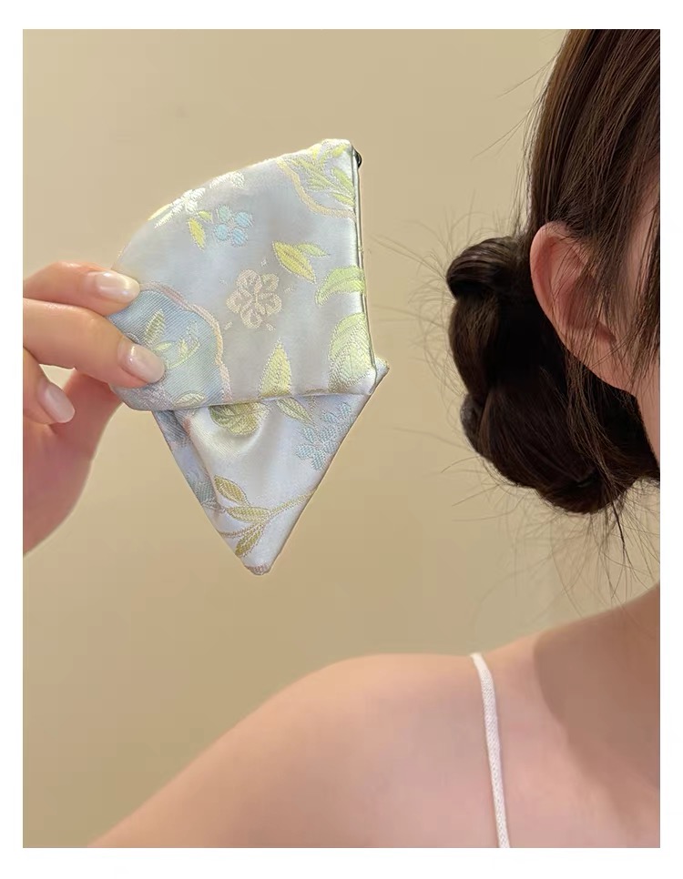 Kẹp tóc nơ lụa họa tiết hoa lá vintage_T21
