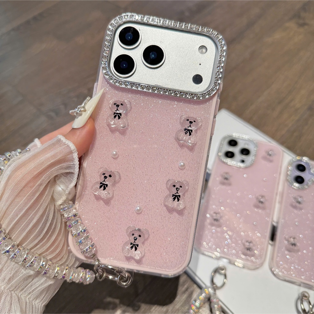 ỐP LƯNG IPHONE GẤU PHA LÊ LẤP LÁNH SIÊU CUTE PHONG CÁCH TIỂU THƯ- KÈM DÂY 🎀🐻✨
