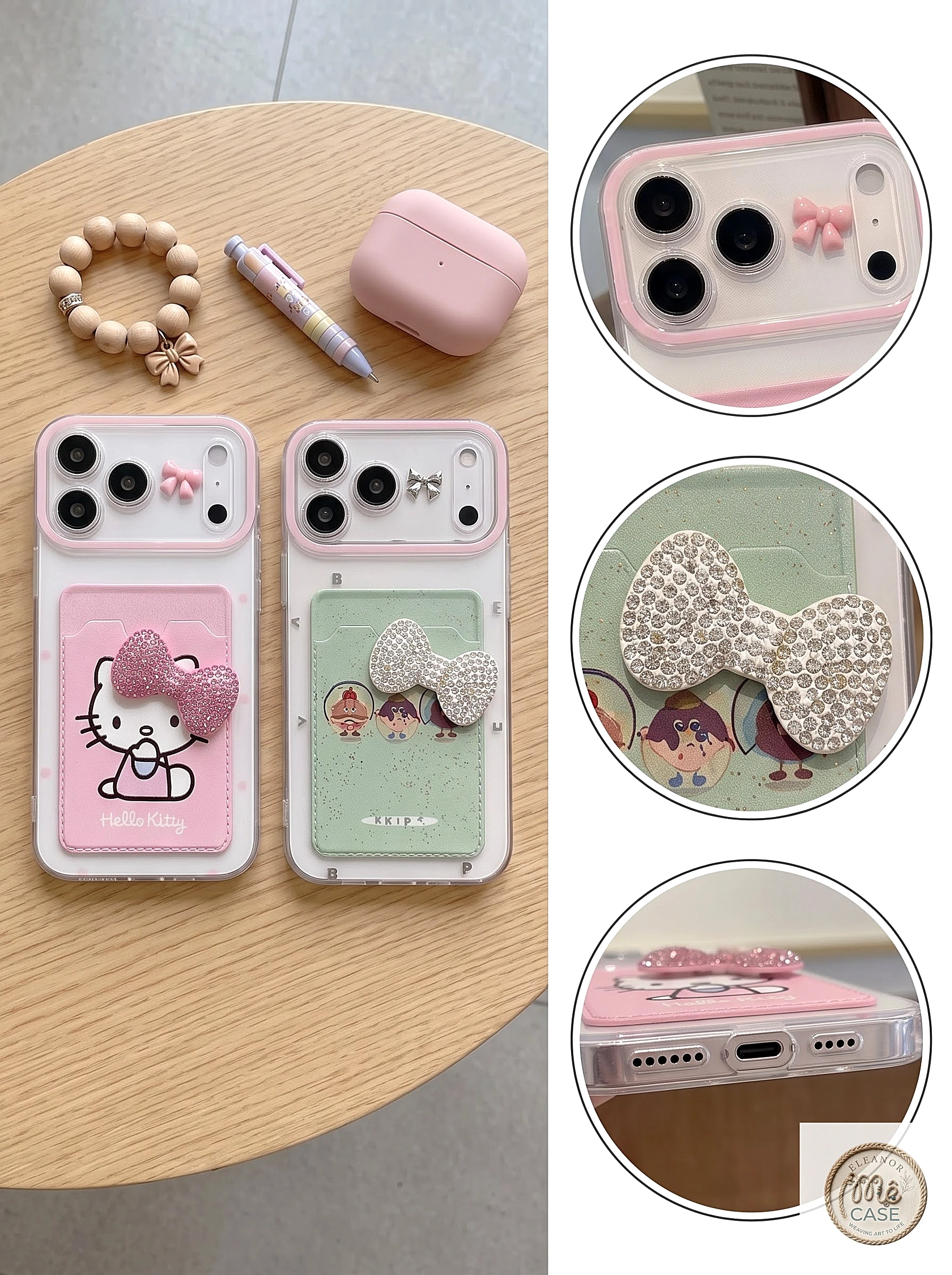 Ốp Lưng iphone_ Ốp Ví Kitty Đính Nơ 3D Dễ Thương
