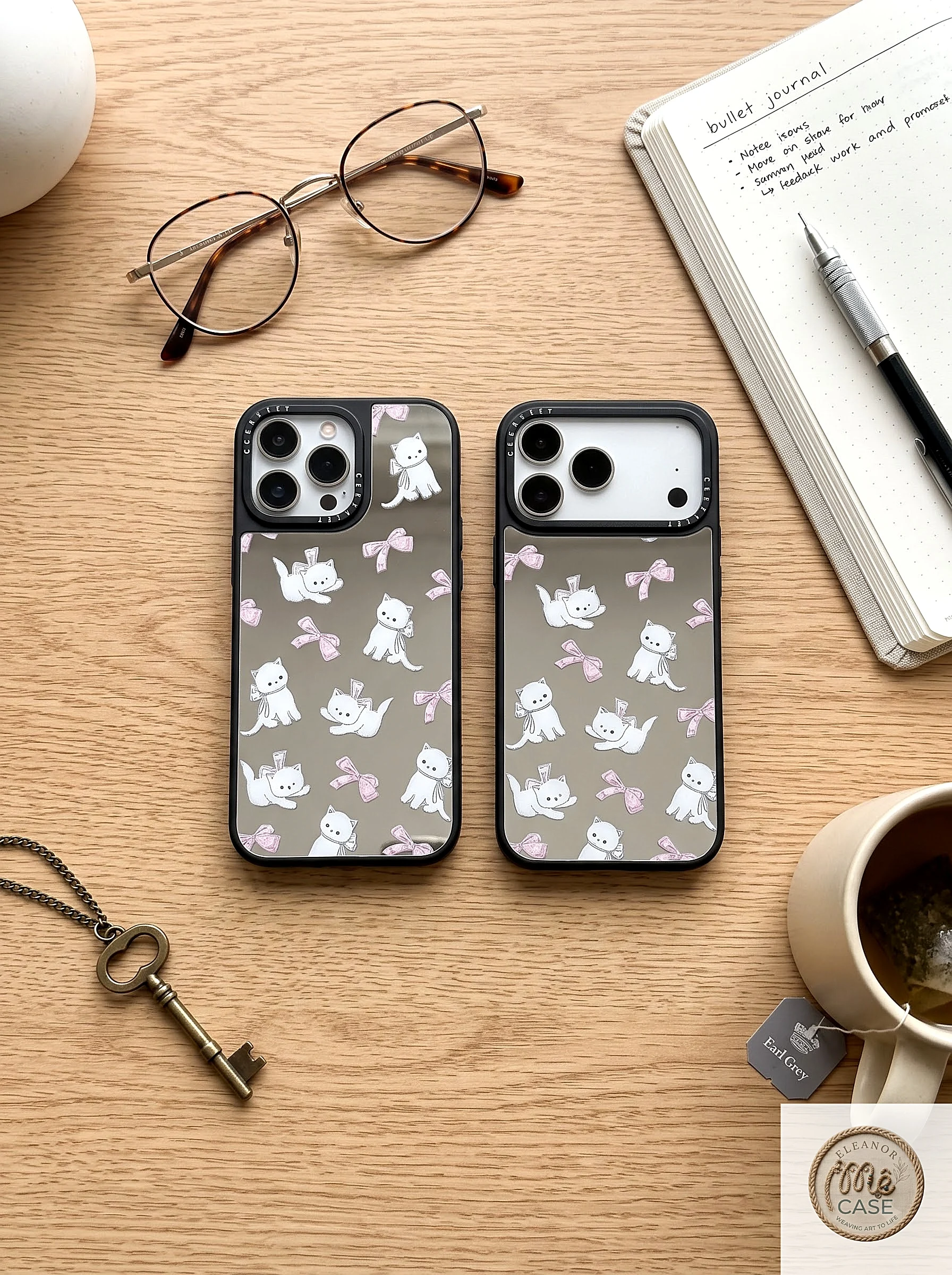Ốp Lưng iPhone Mèo Nơ Lung Linh - Gương Xinh, Mèo Xịn