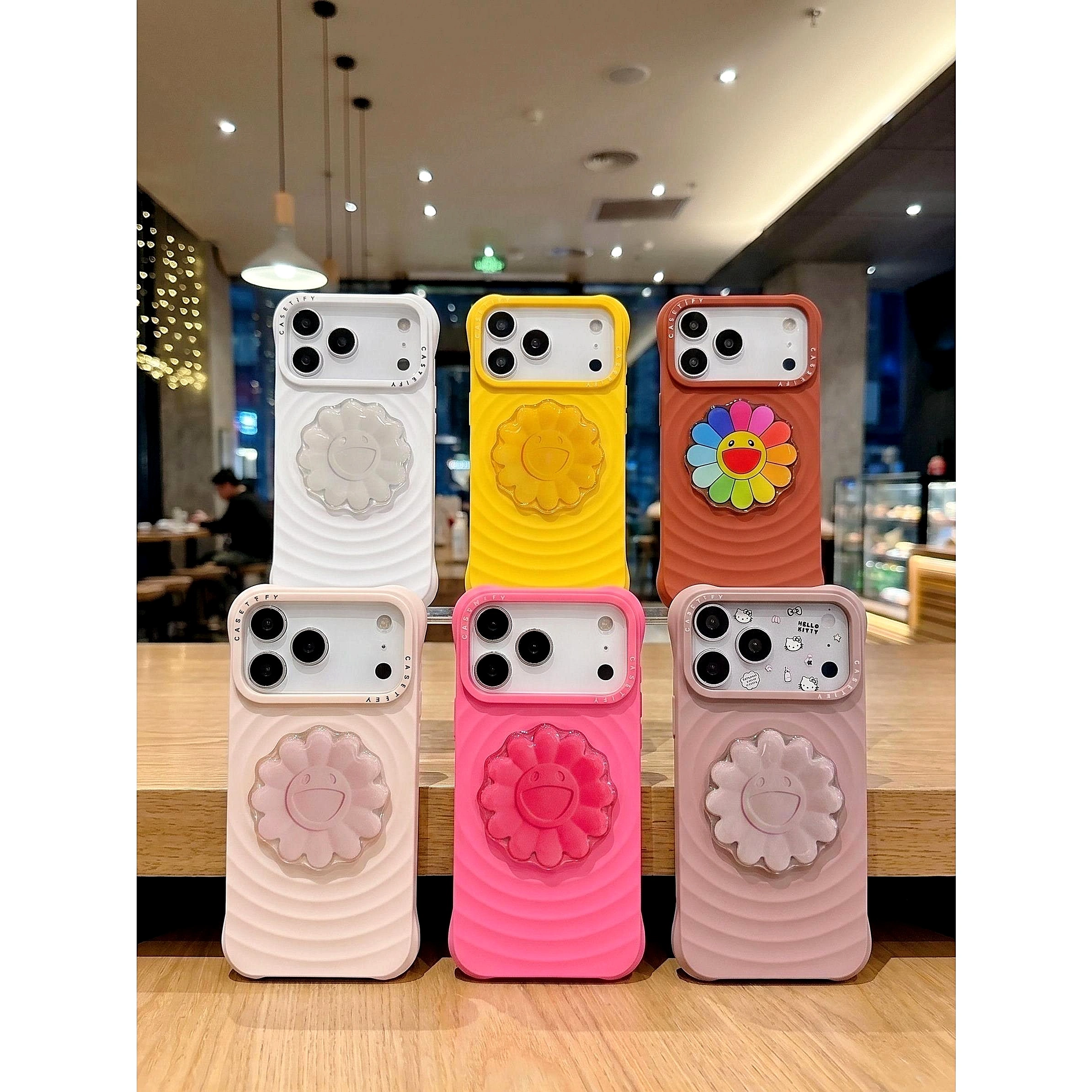 Ốp Lưng Iphone Vân Gợn Sóng Đính Charm Nổi 3D Hoa Mặt Cười Chống Sốc