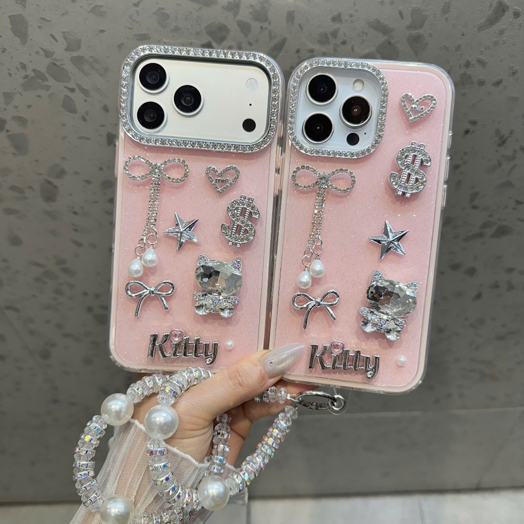Ốp Lưng IPhone GLITTER QUEEN KITTY – Ốp Lưng Mèo Đính Đá Sang Trọng Có Dây Đeo