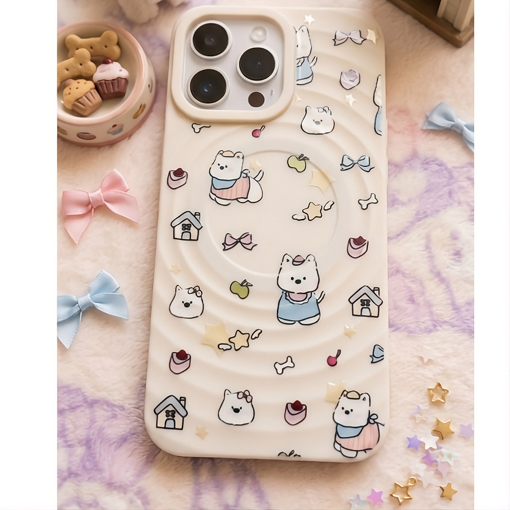 Ốp Lưng Iphone Gợn Sóng Hỗ Trợ Sạc Từ Tính Họa Tiết Dễ Thương - Chống Sốc Tràn Viền