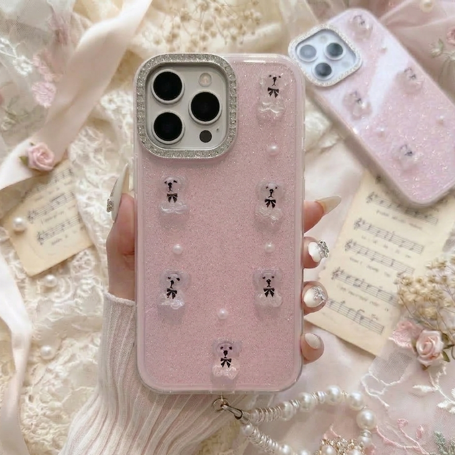 ỐP LƯNG IPHONE GẤU PHA LÊ LẤP LÁNH SIÊU CUTE PHONG CÁCH TIỂU THƯ- KÈM DÂY 🎀🐻✨