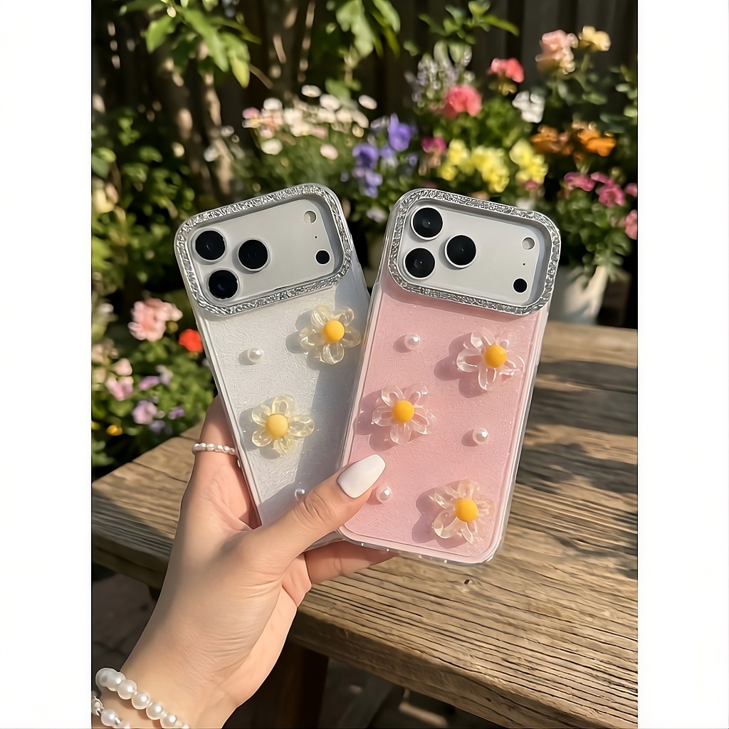 Ốp Lưng Iphone_ Ốp Viền Cam Đính Đá Gắn Charm Hoa