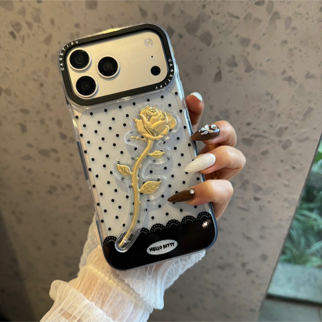 🌹ỐP LƯNG IPHONE CHARM NỔI 3D CHANH SẢ - Golden Touch Rose✨