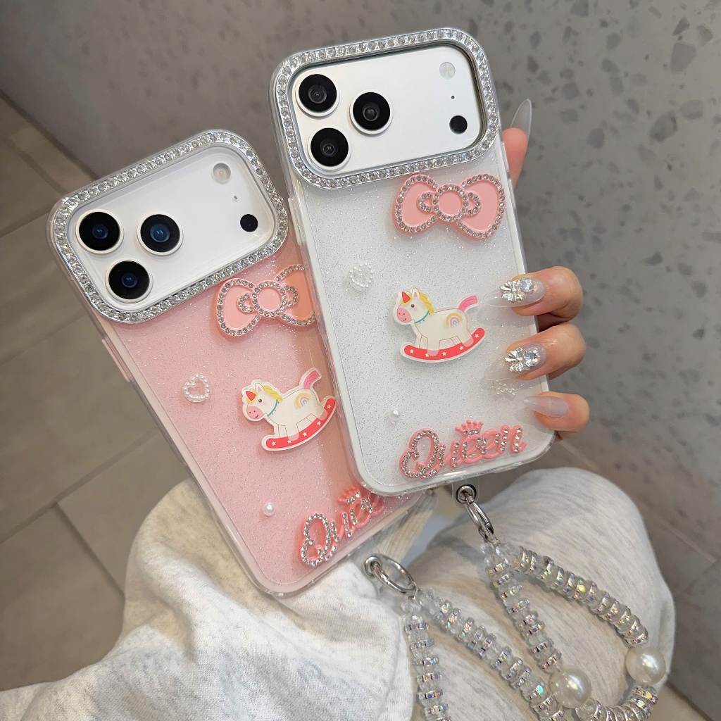 ỐP LƯNG IPHONE SWEET UNICORN QUEEN–LẤP LÁNH CÔNG CHÚA KÈM DÂY ĐEO NGỌC TRAI SANG TRỌNG 💖