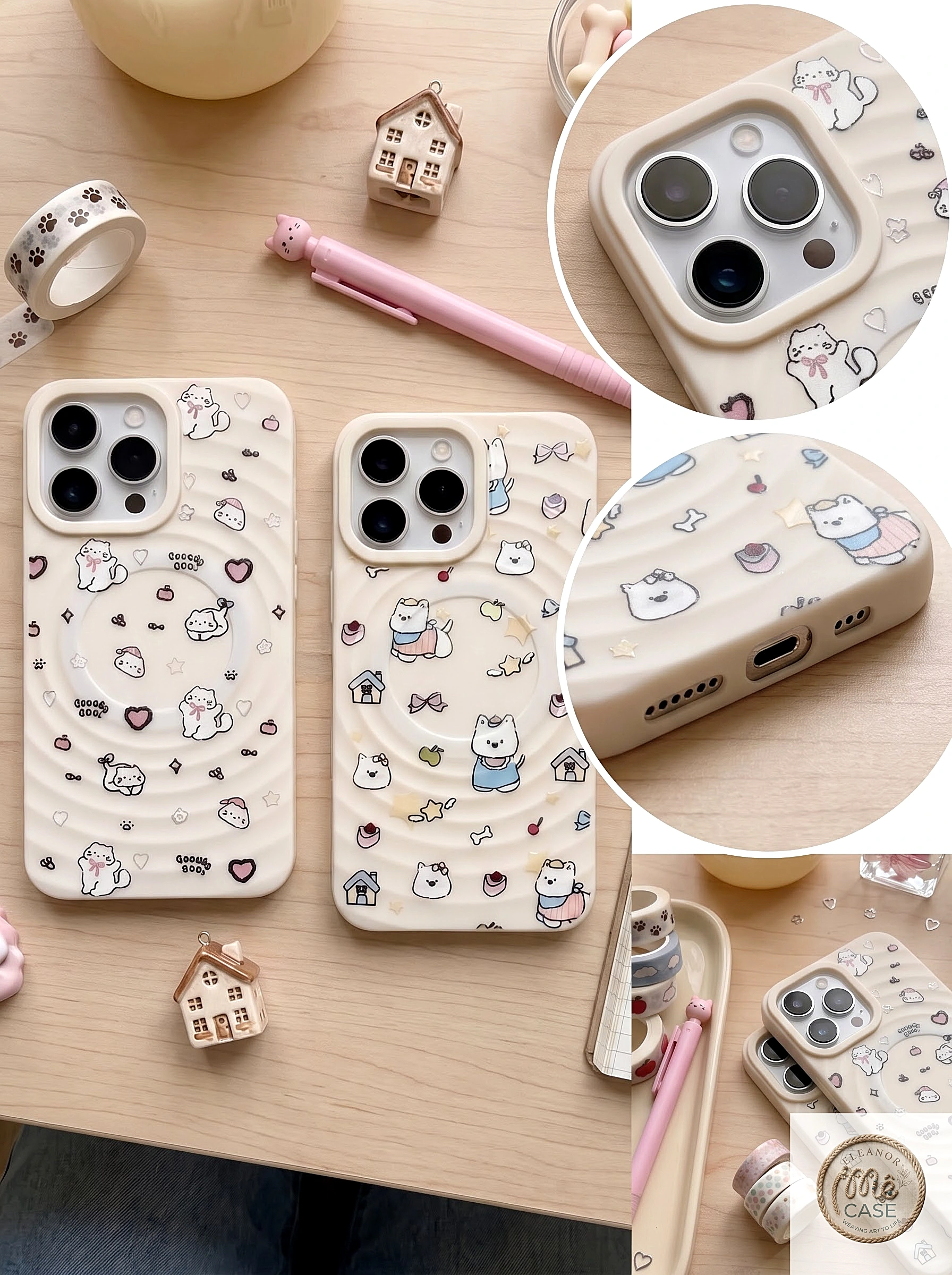 MÃ 68. Ốp Lưng Iphone Gợn Sóng Hỗ Trợ Sạc Từ Tính Họa Tiết Dễ Thương - Chống Sốc Tràn Viền