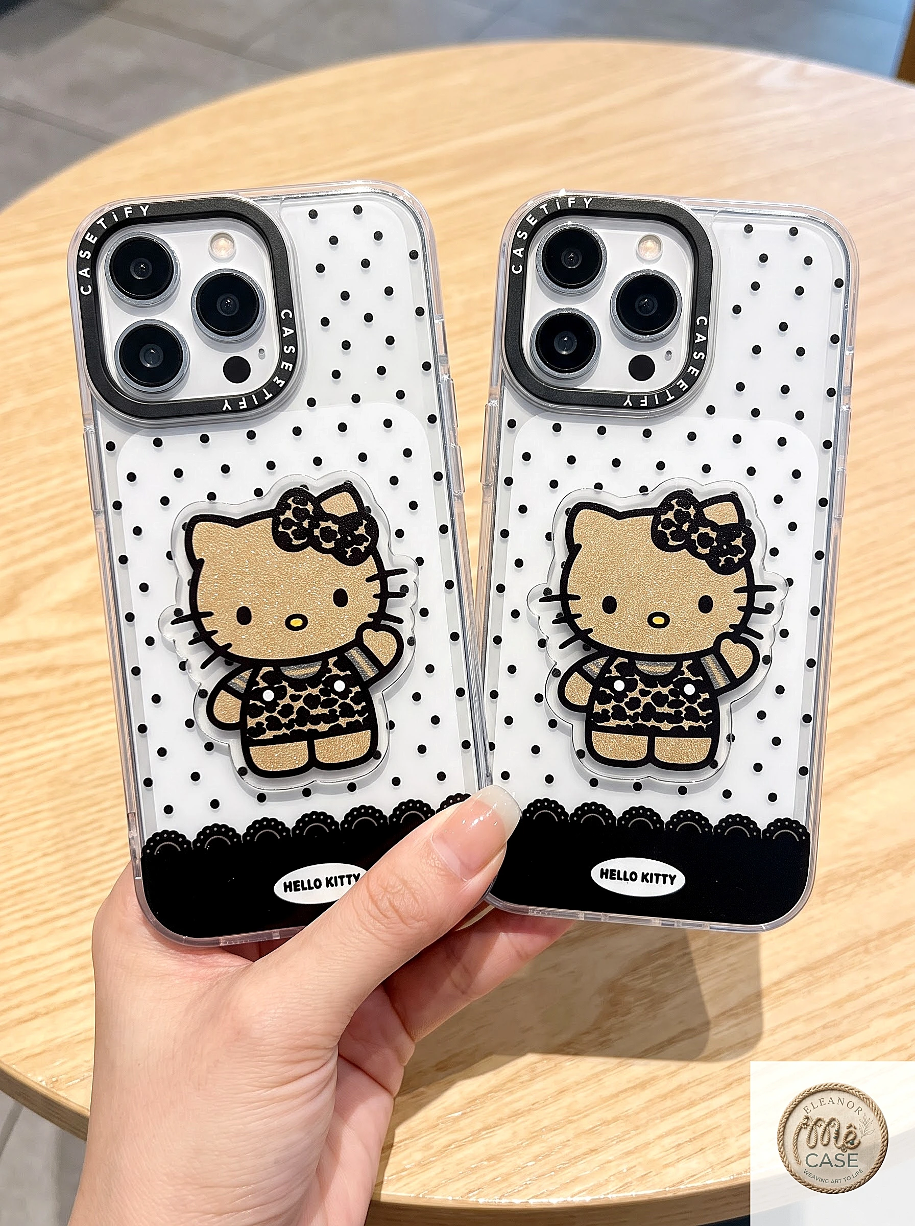 ỐP LƯNG IPHONE  CASE TIFY KITTY NÂU TÂY CHẤM BI