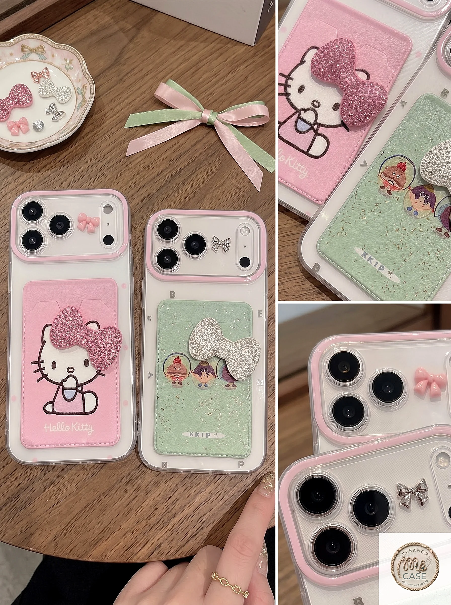 Ốp Lưng iphone_ Ốp Ví Kitty Đính Nơ 3D Dễ Thương