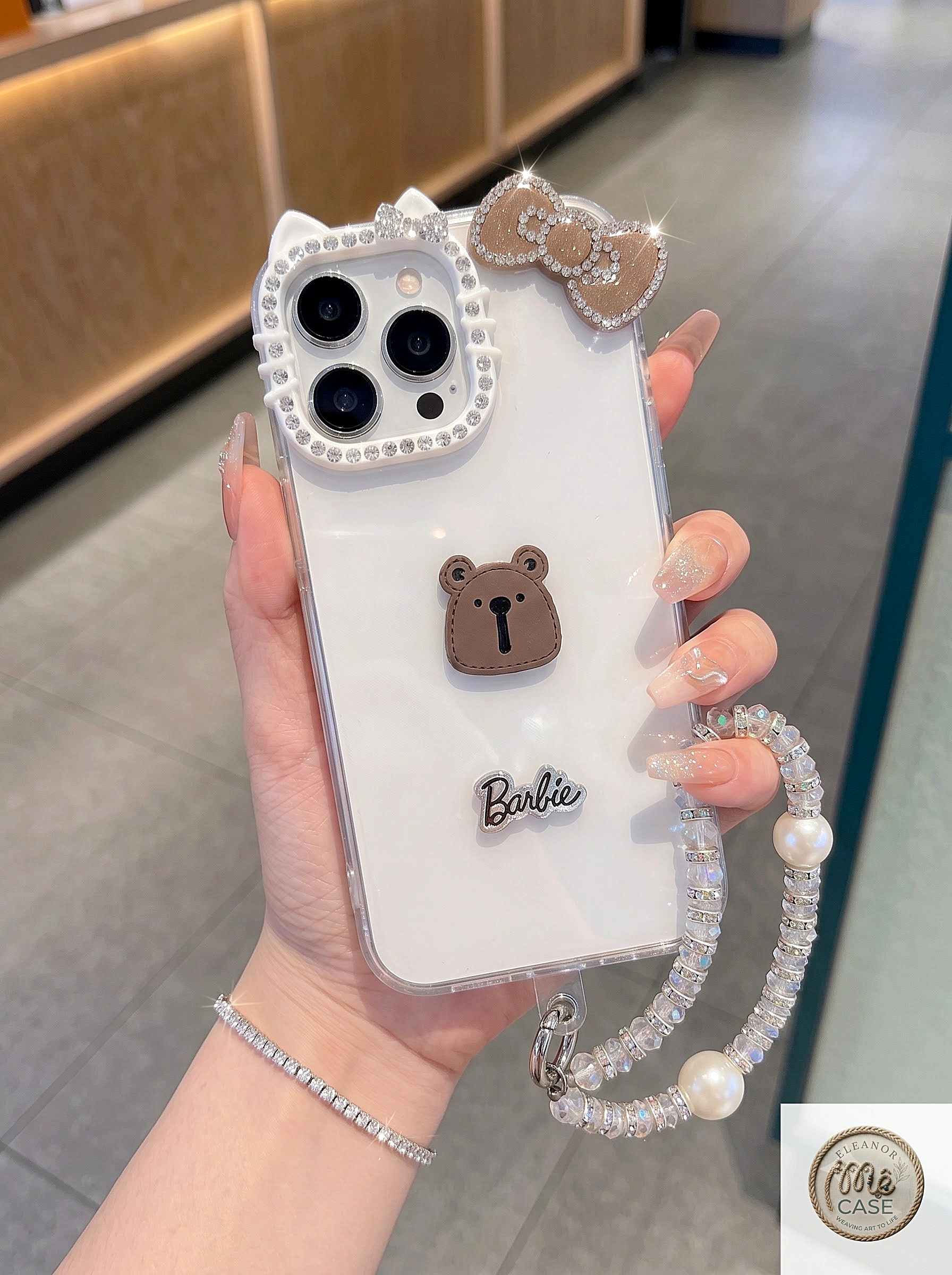 Ốp Lưng Iphone Handmade Coquette Gấu Nâu Nơ 3D