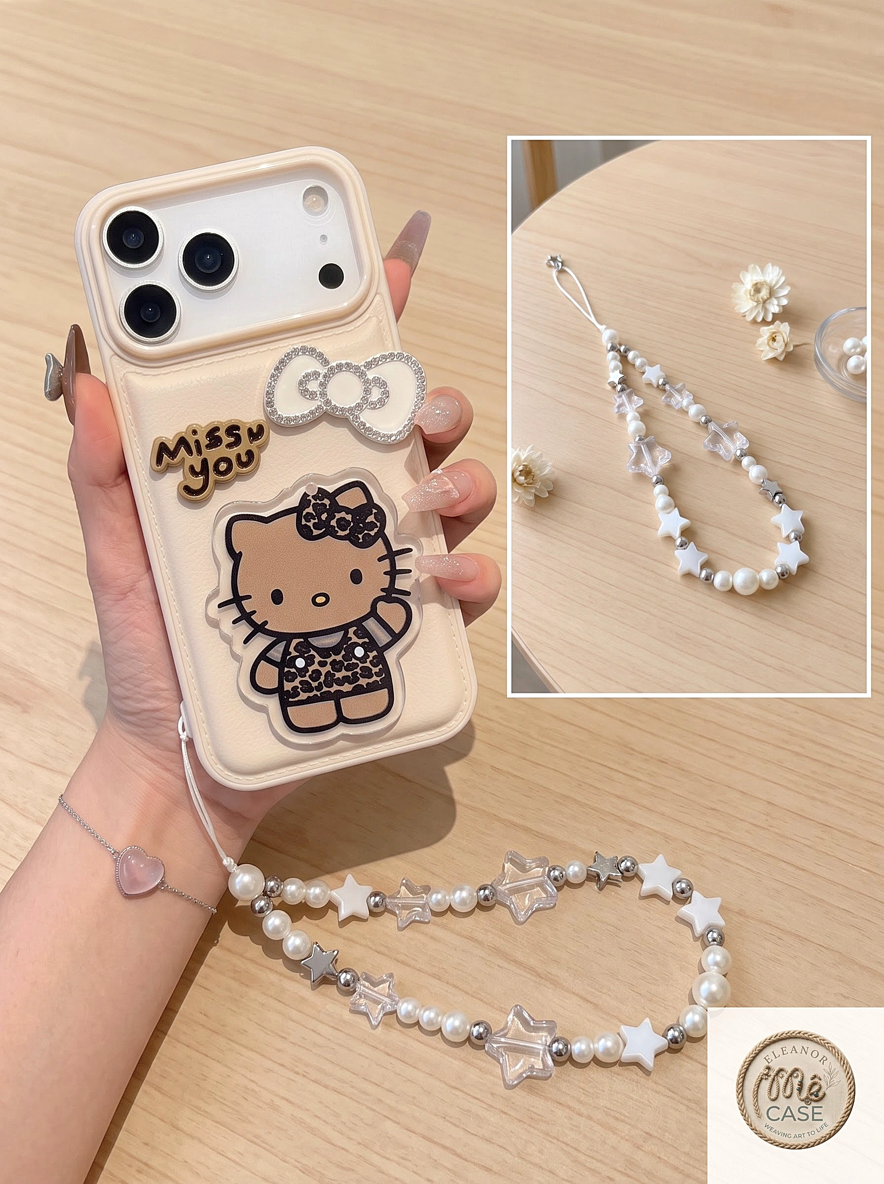 MÃ 86. Ốp Lưng Iphone Kitty Nâu Tây Gắn Nơ Cute