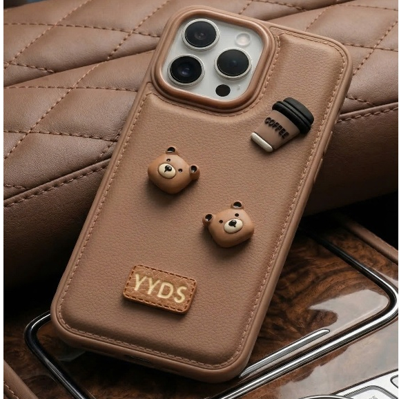 Ốp Lưng iPhone Da Cao Cấp Đính Charm Thú & Đồ Uống - Series Ốp Da Chống Bẩn
