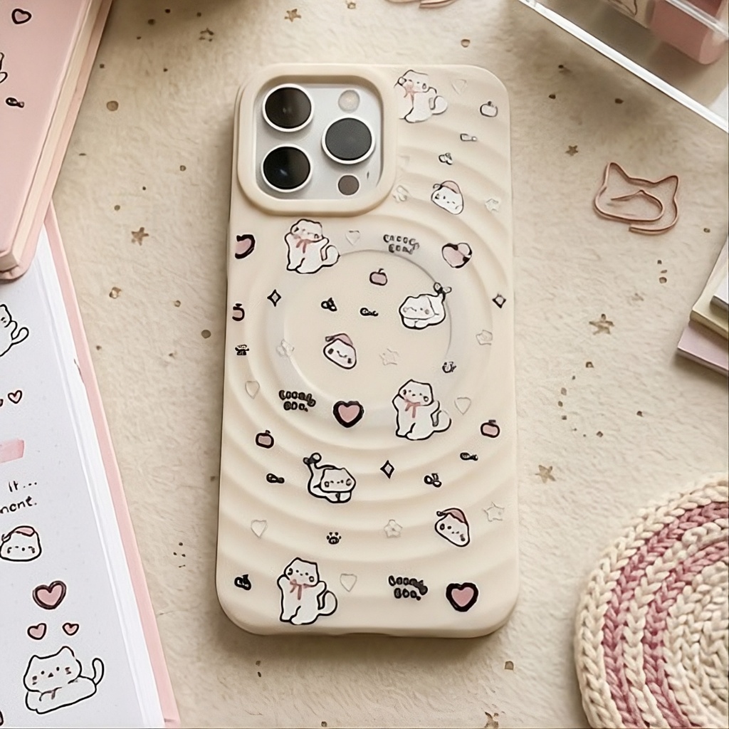 Ốp Lưng Iphone Gợn Sóng Hỗ Trợ Sạc Từ Tính Họa Tiết Dễ Thương - Chống Sốc Tràn Viền