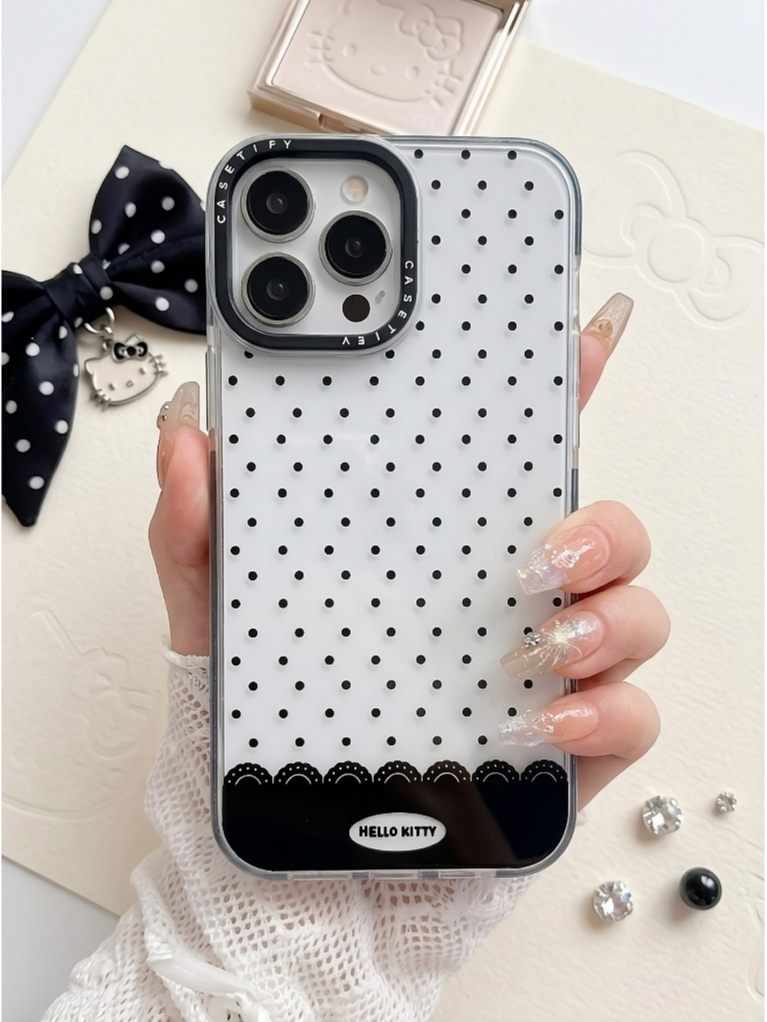 Ốp Lưng Iphone Hello Kitty Chấm Bi Đen Trong Suốt