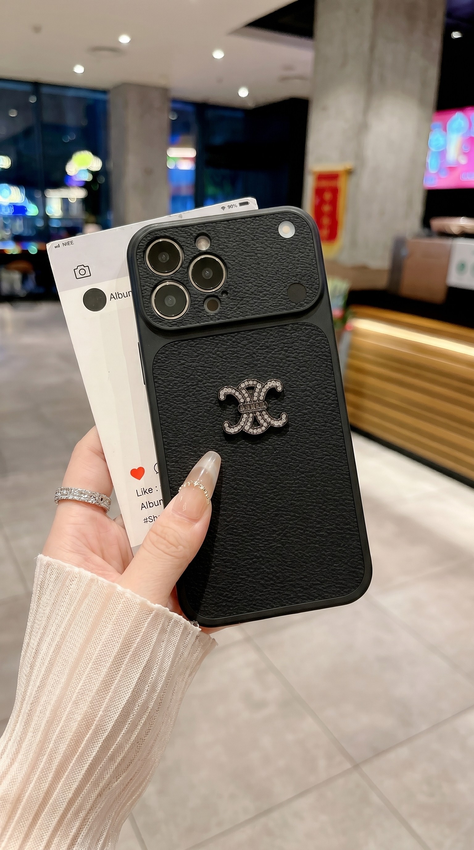 Ốp Da PU Cao Cấp Bảo Vệ Camera Kèm Charm Đá Lấp Lánh