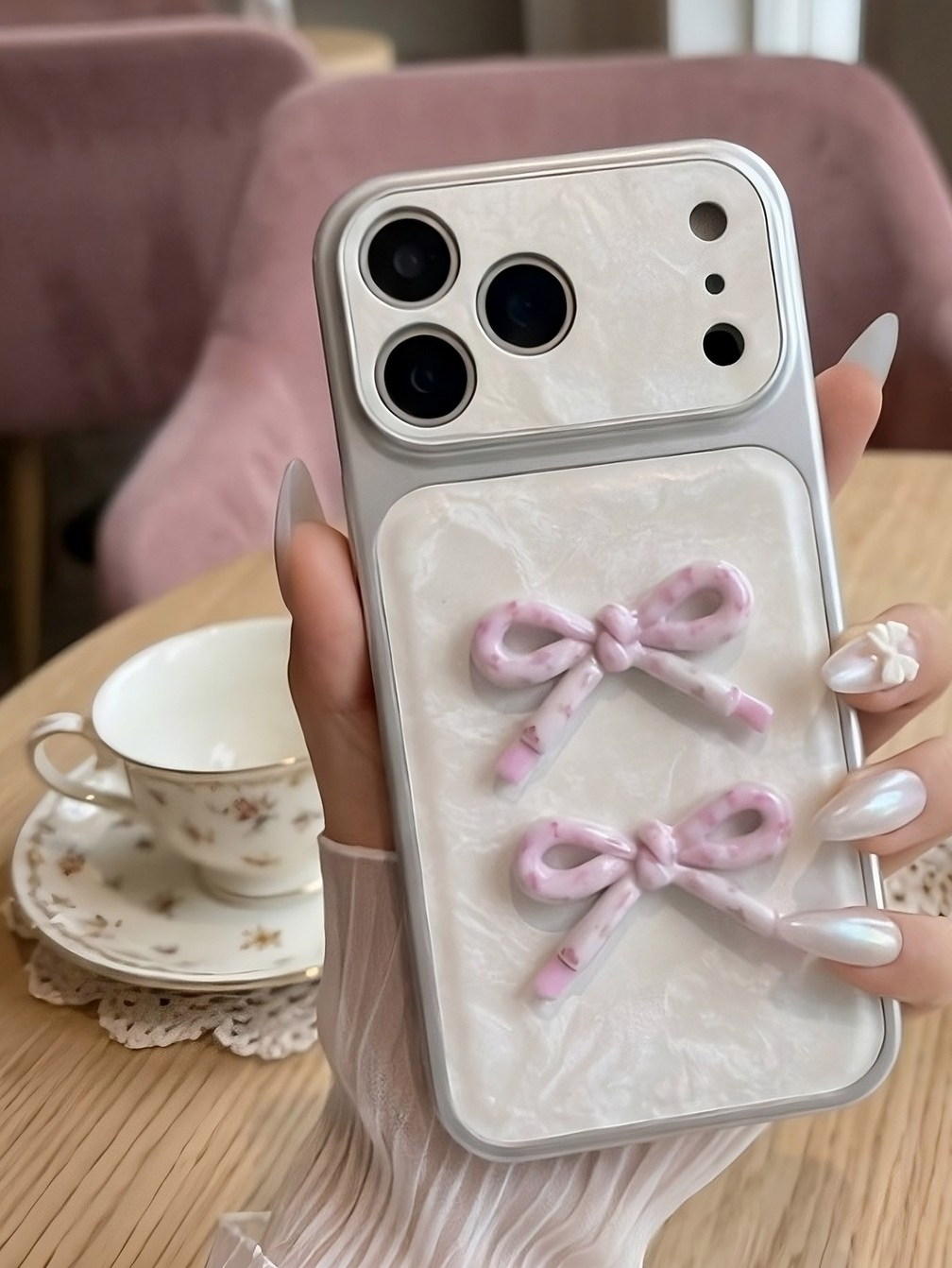 Ốp Lưng Iphone _ Đính Nơ Chuẩn Phong Cách Coquette Y2K Cao Cấp