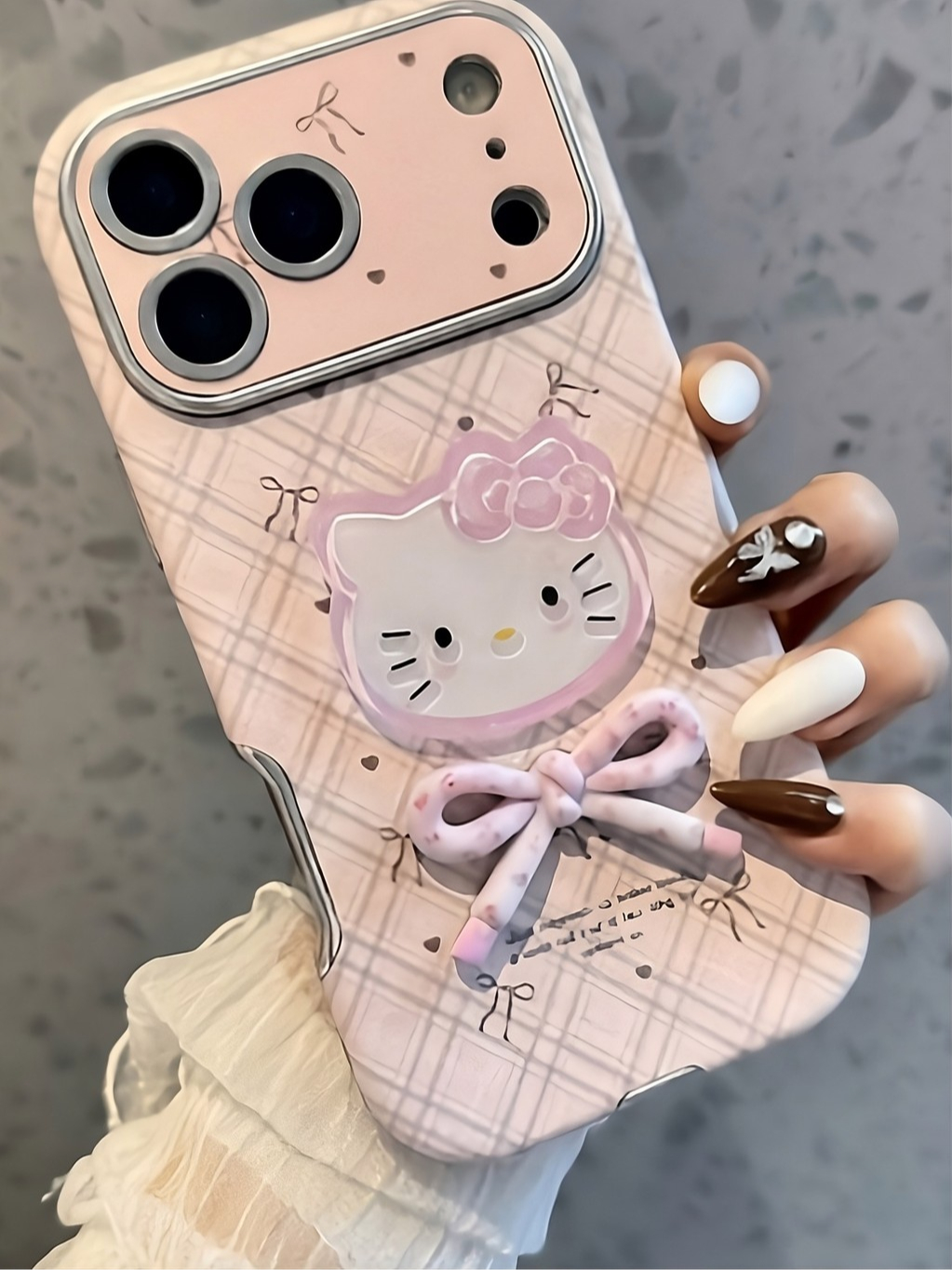 🐱🎀Ốp Lưng Iphone Mèo Kitty Nơ Caro Hồng Dịu Dàng 🌸💖_Mê Case