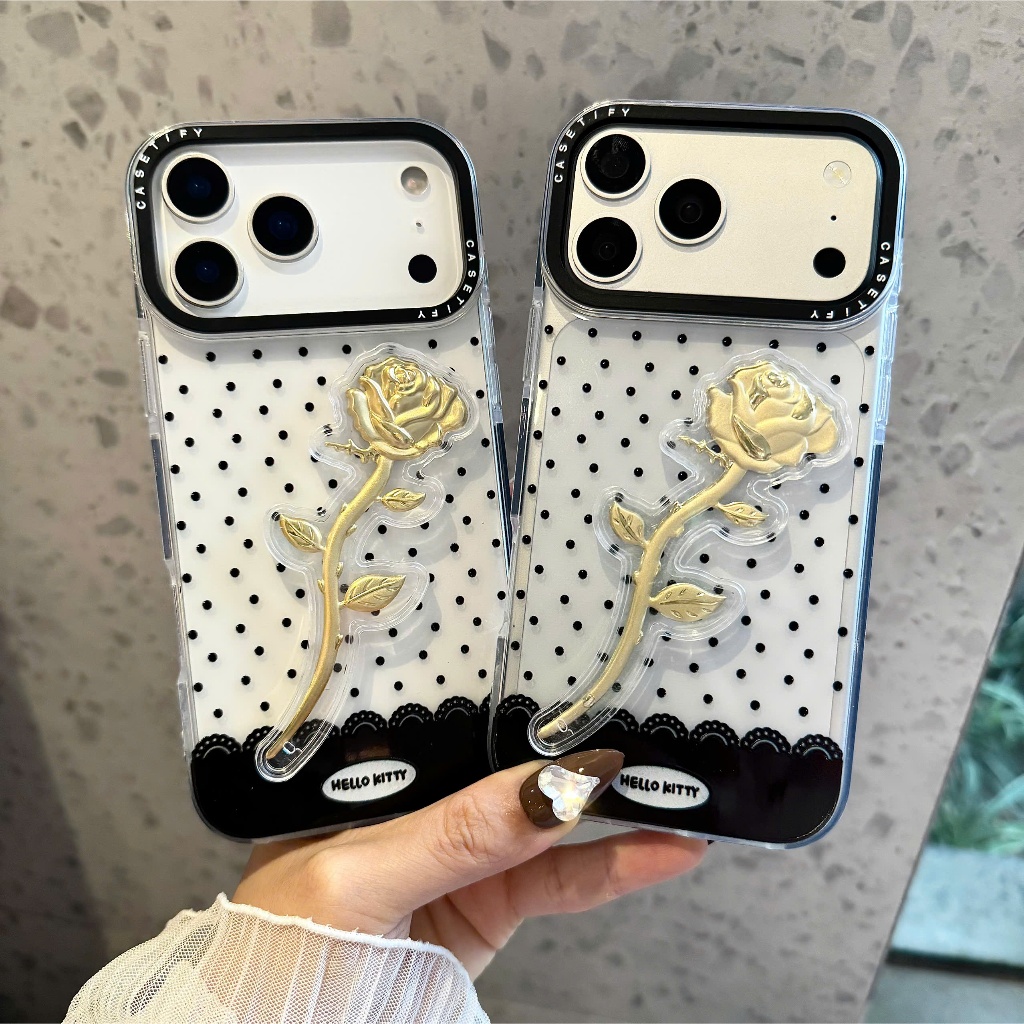 🌹ỐP LƯNG IPHONE CHARM NỔI 3D CHANH SẢ - Golden Touch Rose✨