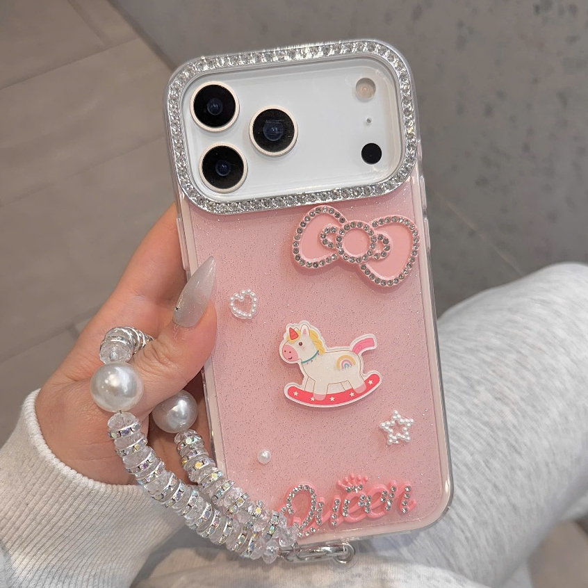 ỐP LƯNG IPHONE SWEET UNICORN QUEEN–LẤP LÁNH CÔNG CHÚA KÈM DÂY ĐEO NGỌC TRAI SANG TRỌNG 💖