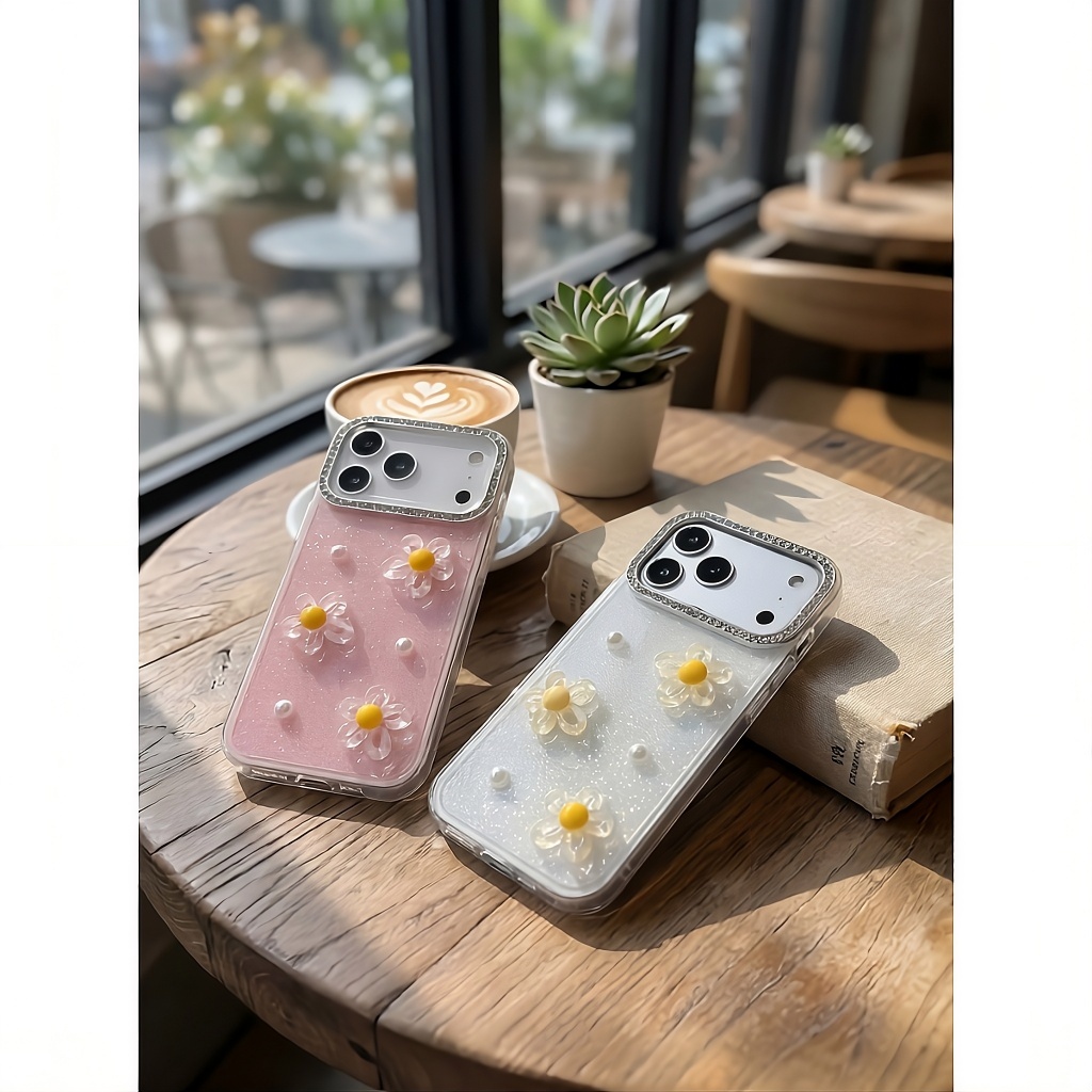 Ốp Lưng Iphone_ Ốp Viền Cam Đính Đá Gắn Charm Hoa