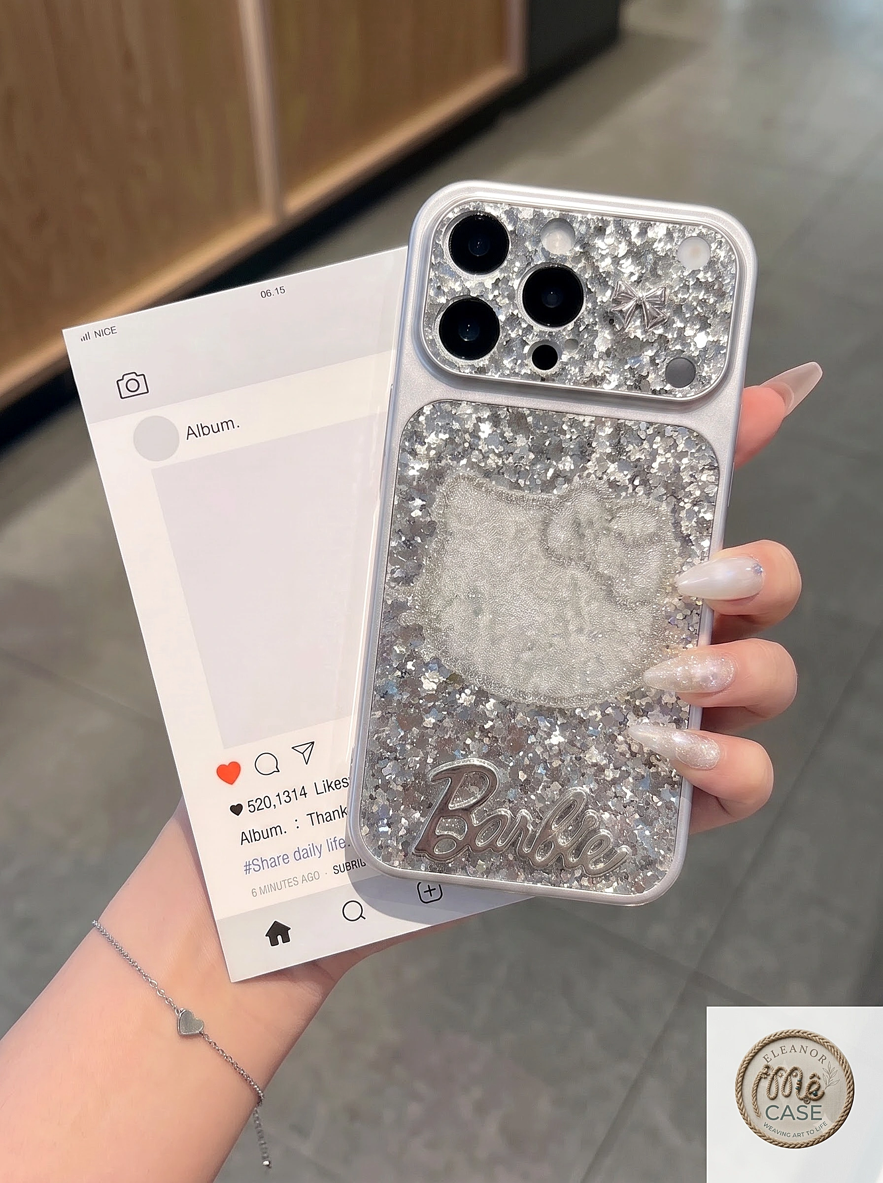MÃ 46. Ốp Lưng Iphone_Nhũ Lấp Lánh Đính Charm Hello Kitty _ mê case