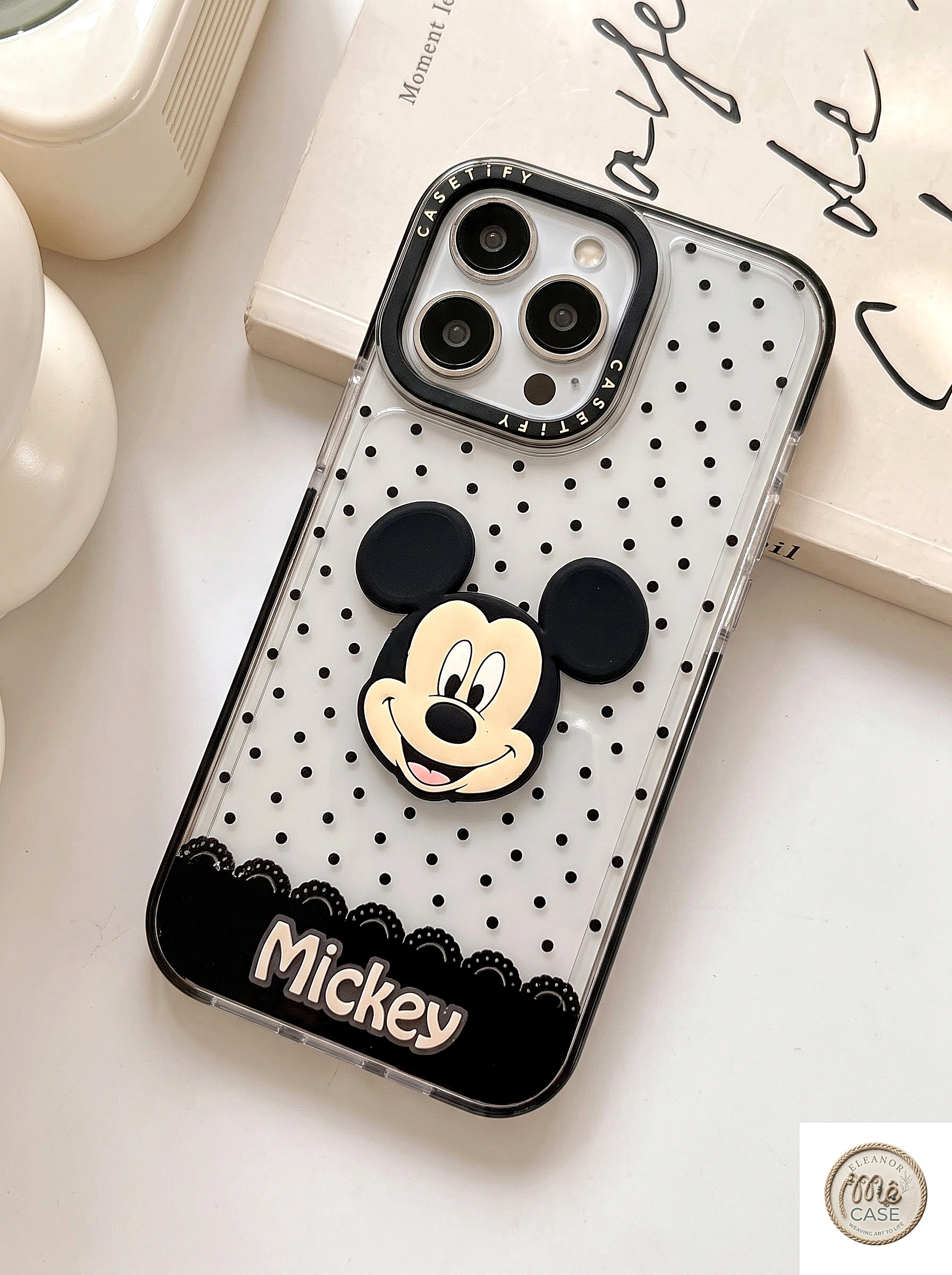 Ốp Lưng Iphone_Ốp Chấm Bi Đen Mickey