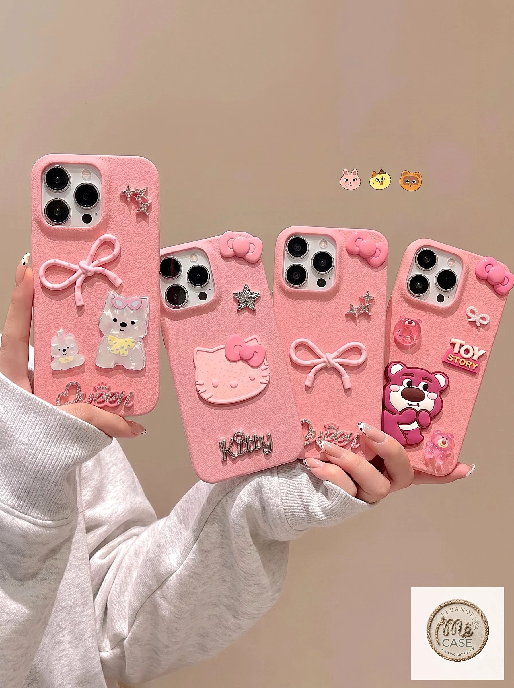Ốp Lưng iPhone Da Vân Pink Luxury Gắn Charm