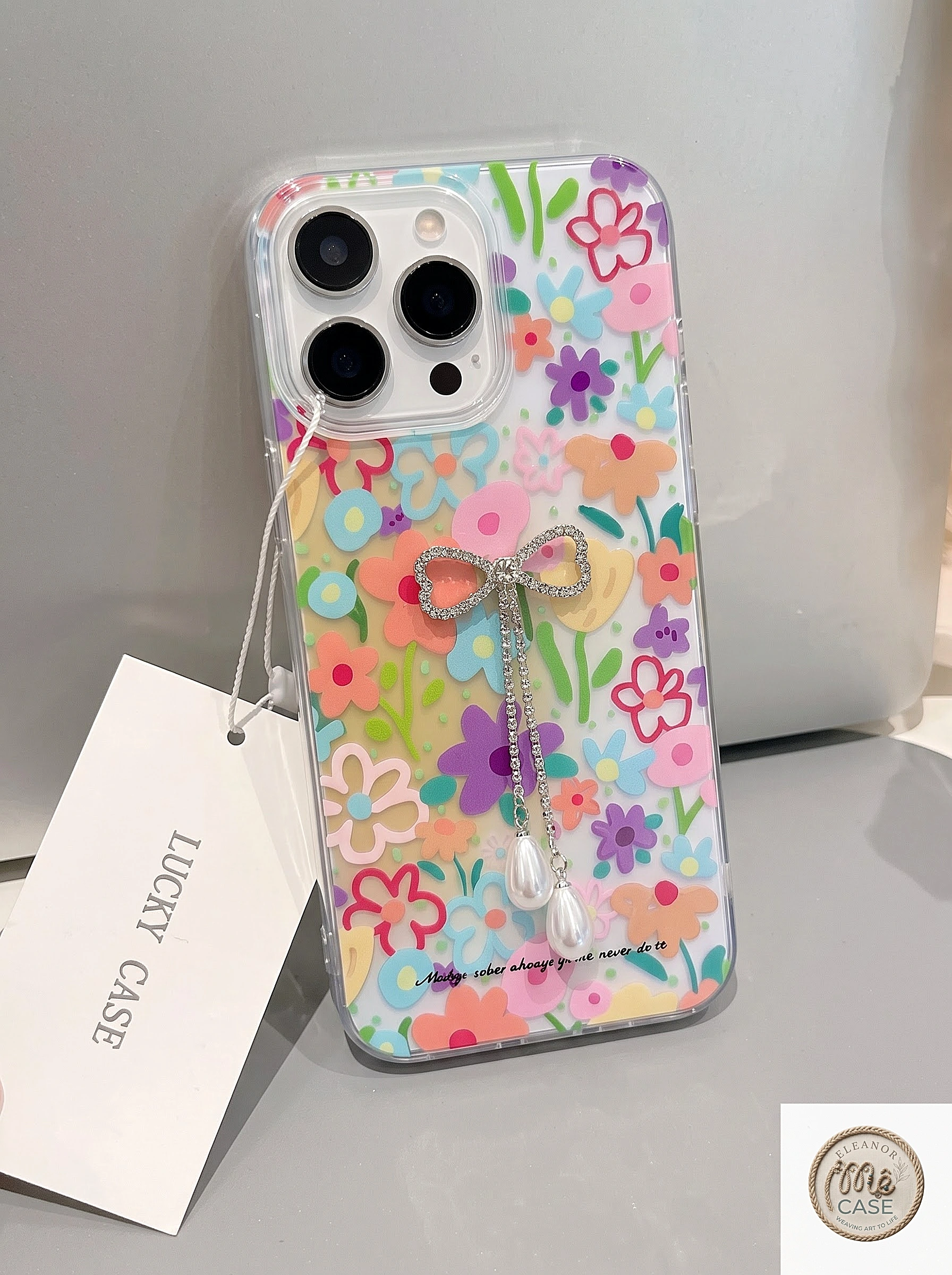 MÃ 45. Ốp Lưng Iphone Hoa Rực Rỡ Đính Nơ Dây Ngọc