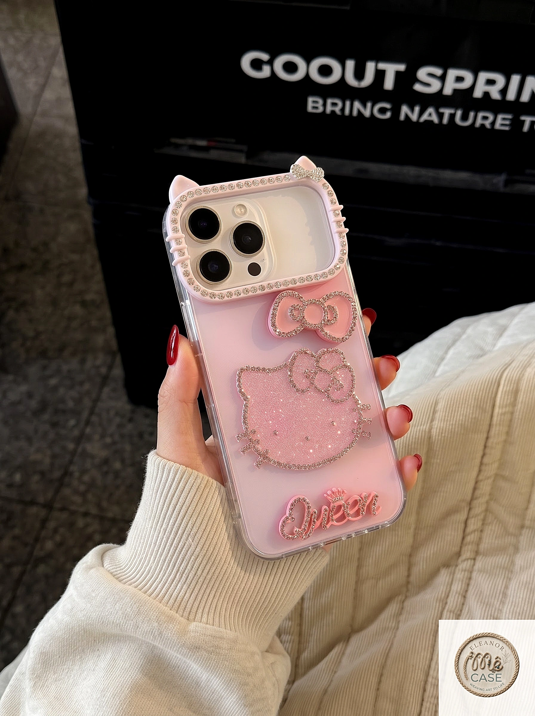MÃ 75. Ốp Lưng Iphone Hello Kitty Đính Đá Chữ Queen