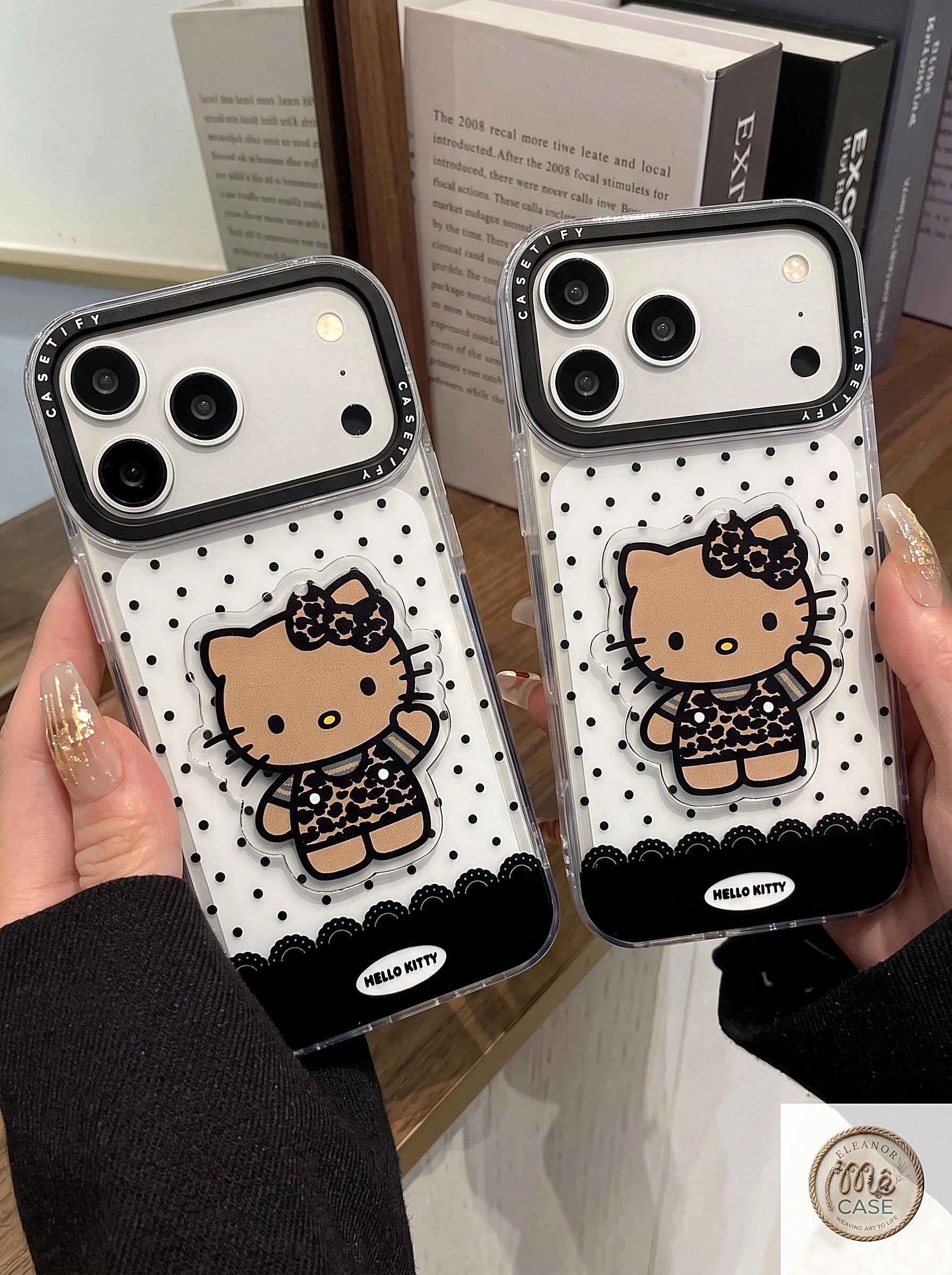 ỐP LƯNG IPHONE  CASE TIFY KITTY NÂU TÂY CHẤM BI