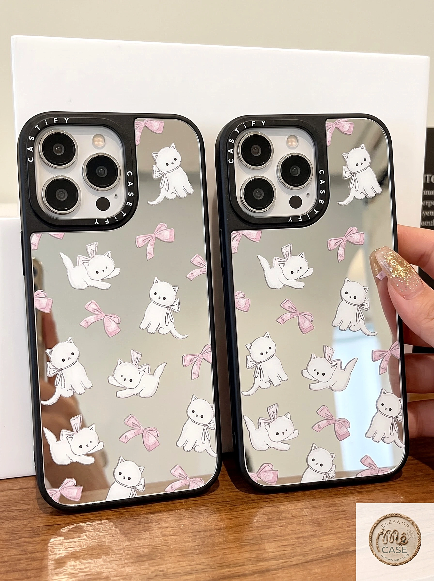 Ốp Lưng iPhone Mèo Nơ Lung Linh - Gương Xinh, Mèo Xịn