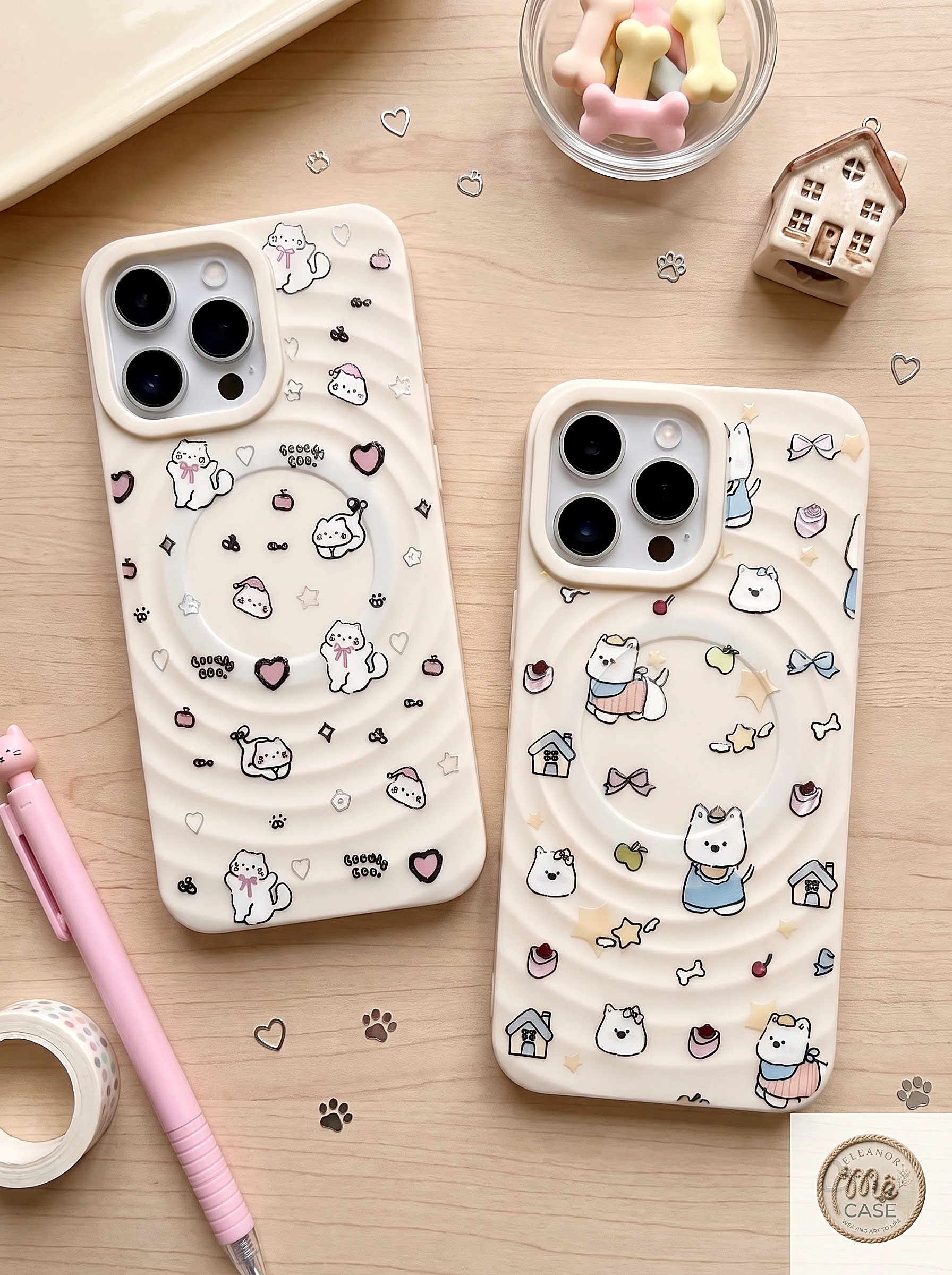 MÃ 68. Ốp Lưng Iphone Gợn Sóng Hỗ Trợ Sạc Từ Tính Họa Tiết Dễ Thương - Chống Sốc Tràn Viền