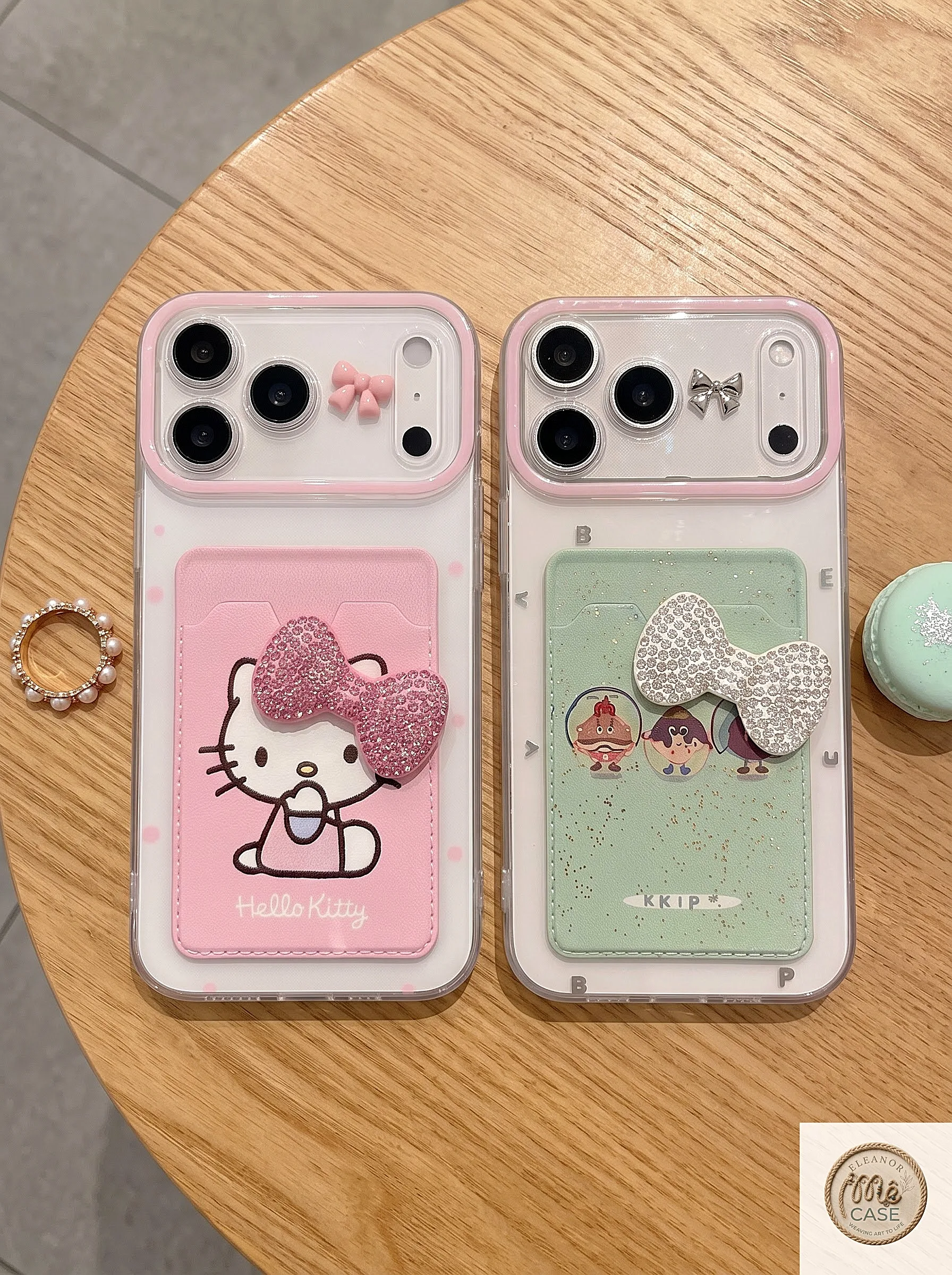 Ốp Lưng iphone_ Ốp Ví Kitty Đính Nơ 3D Dễ Thương