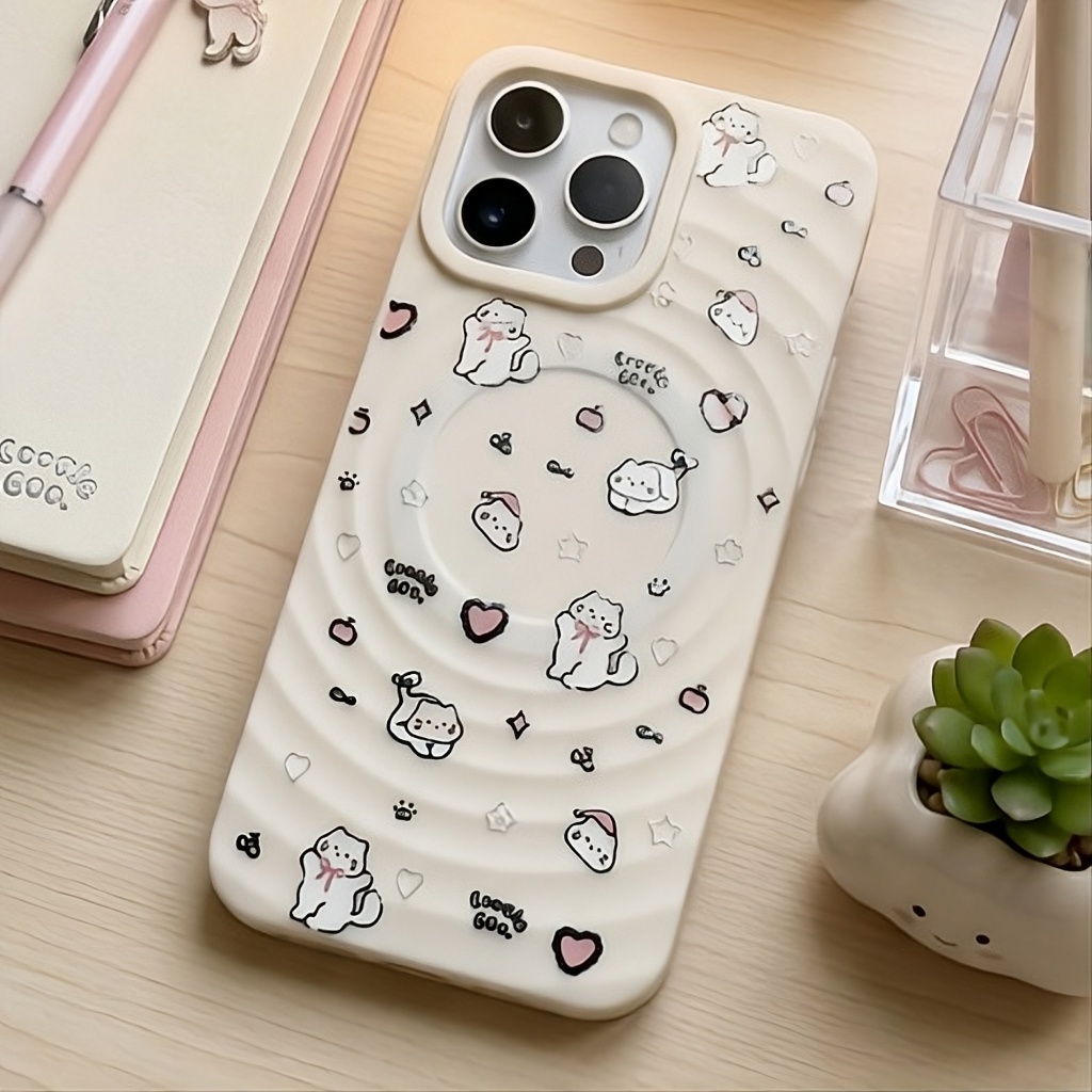 Ốp Lưng Iphone Gợn Sóng Hỗ Trợ Sạc Từ Tính Họa Tiết Dễ Thương - Chống Sốc Tràn Viền