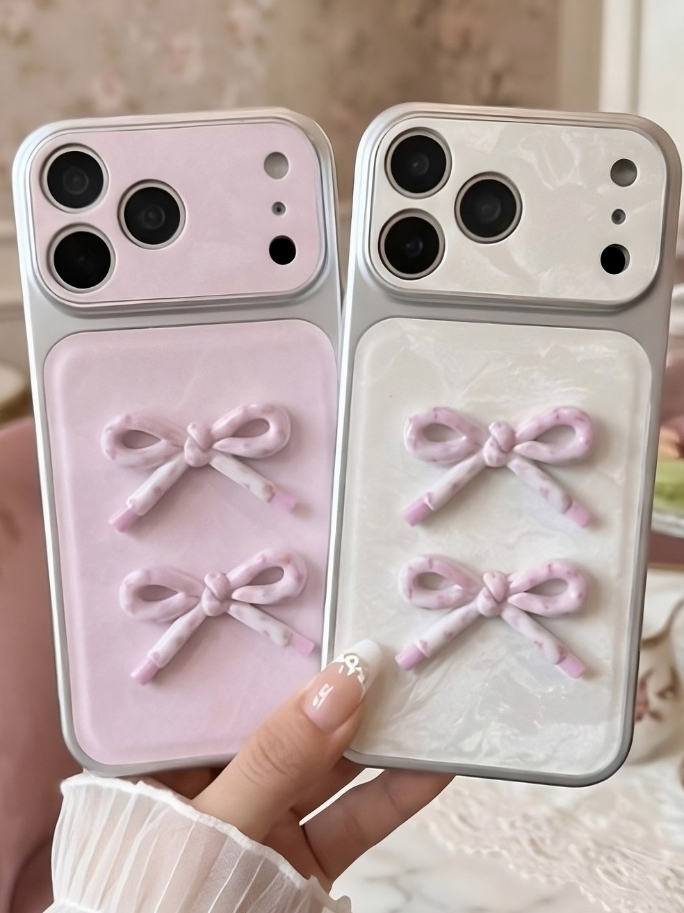 Ốp Lưng Iphone _ Đính Nơ Chuẩn Phong Cách Coquette Y2K Cao Cấp