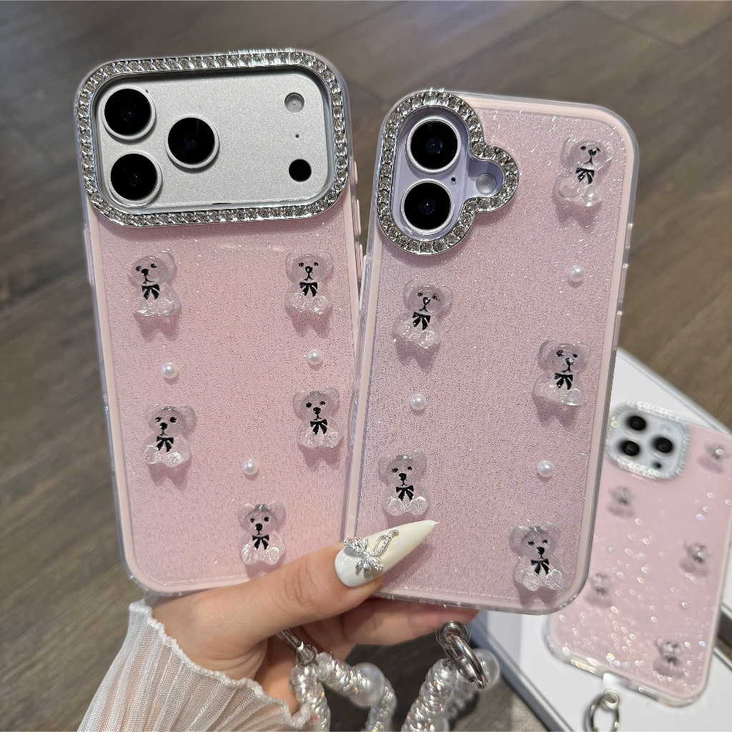 ỐP LƯNG IPHONE GẤU PHA LÊ LẤP LÁNH SIÊU CUTE PHONG CÁCH TIỂU THƯ- KÈM DÂY 🎀🐻✨