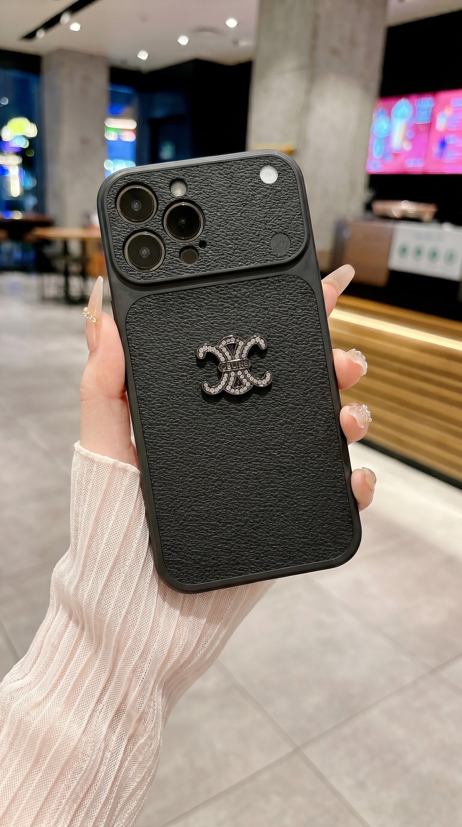Ốp Da PU Cao Cấp Bảo Vệ Camera Kèm Charm Đá Lấp Lánh