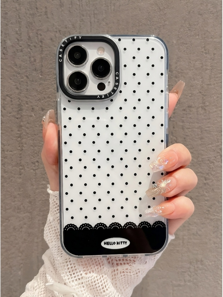 Ốp Lưng Iphone Hello Kitty Chấm Bi Đen Trong Suốt