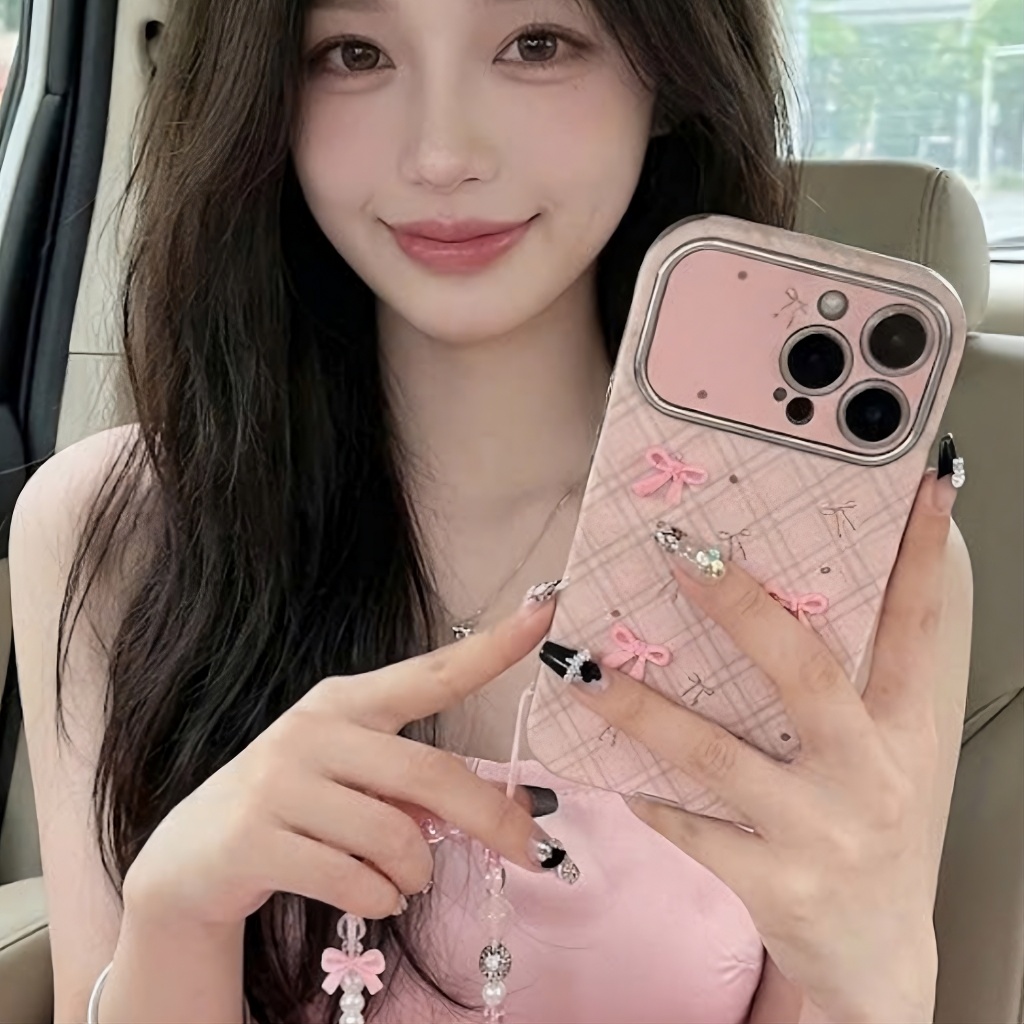 Combo Ốp Lưng IPHONE Caro Nơ Hồng Và Mèo Kitty Vintage Pink Bow Plaid Case
