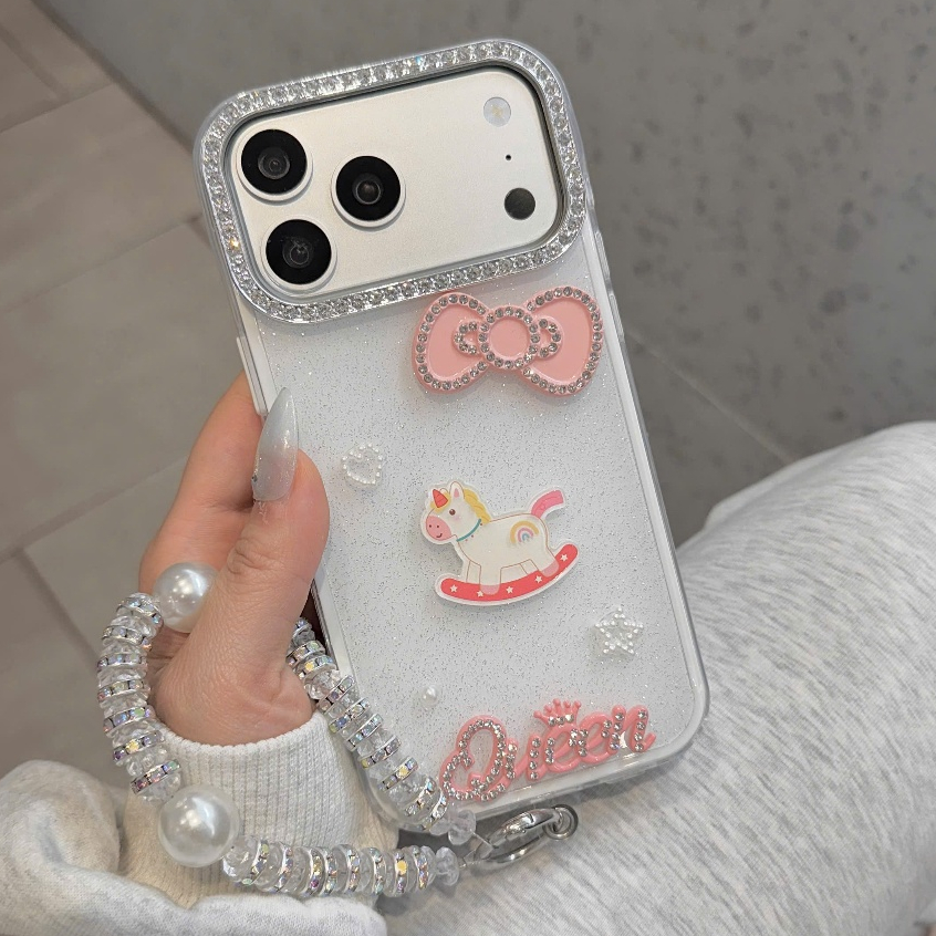 ỐP LƯNG IPHONE SWEET UNICORN QUEEN–LẤP LÁNH CÔNG CHÚA KÈM DÂY ĐEO NGỌC TRAI SANG TRỌNG 💖