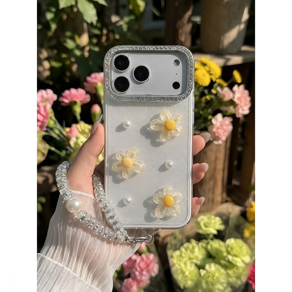 Ốp Lưng Iphone_ Ốp Viền Cam Đính Đá Gắn Charm Hoa