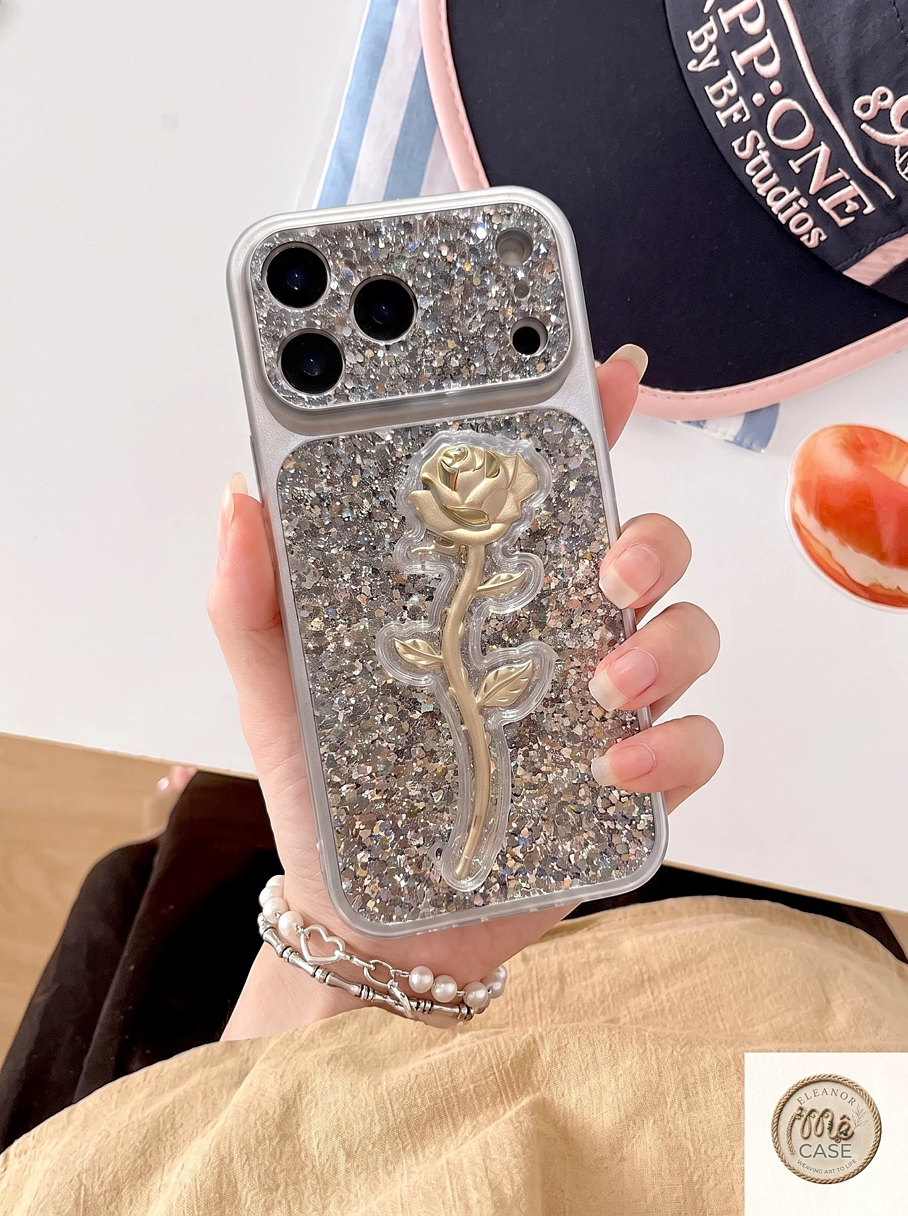 Ốp Lưng iPhone Hoa Hồng Ánh Kim Lấp Lánh Luxury