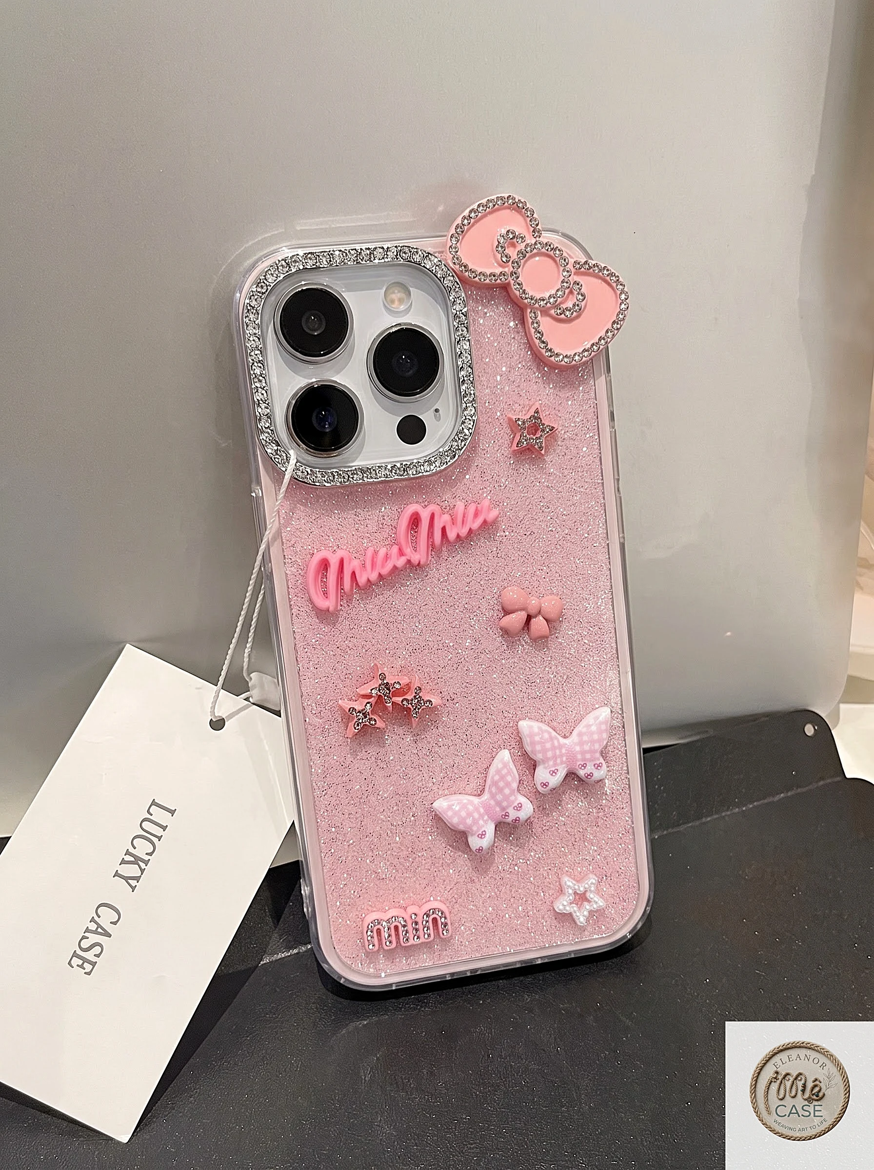 MÃ 84. Ốp Lưng iPhone Hồng Nhũ Nơ Xinh Bling Bling