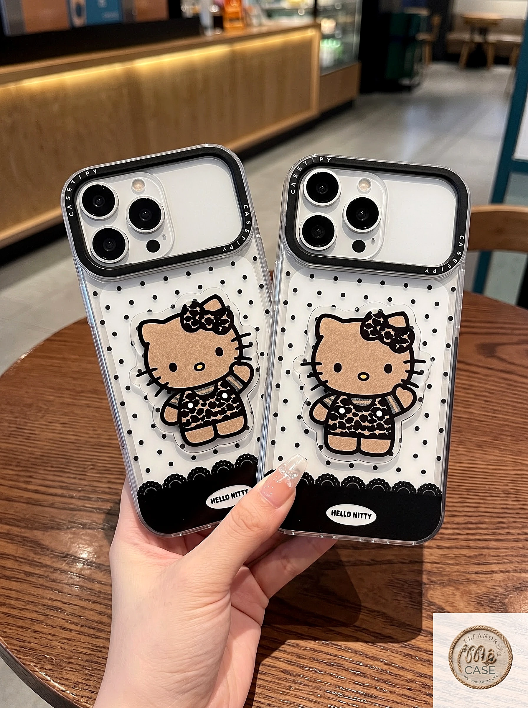 ỐP LƯNG IPHONE  CASE TIFY KITTY NÂU TÂY CHẤM BI