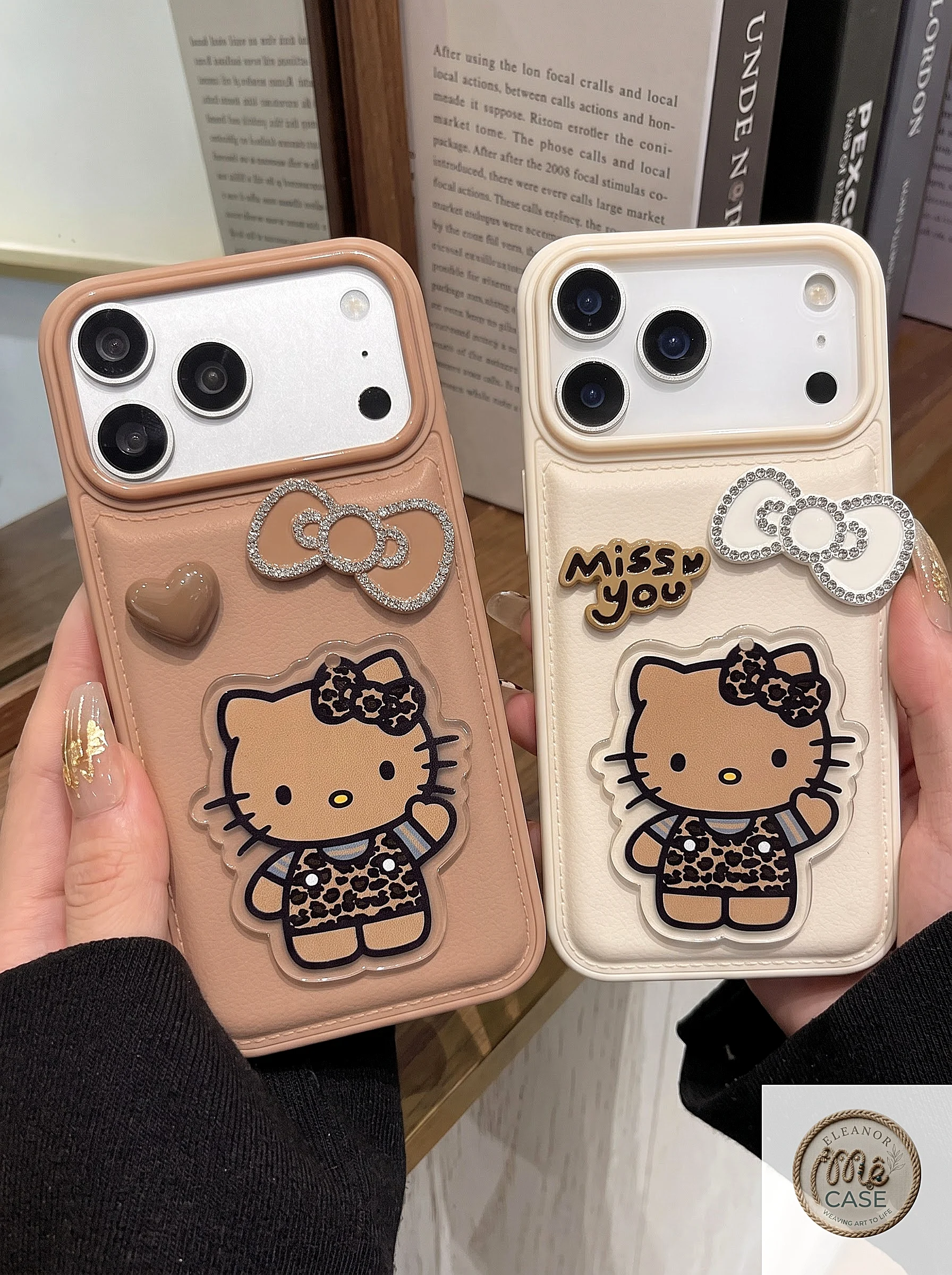 MÃ 86. Ốp Lưng Iphone Kitty Nâu Tây Gắn Nơ Cute