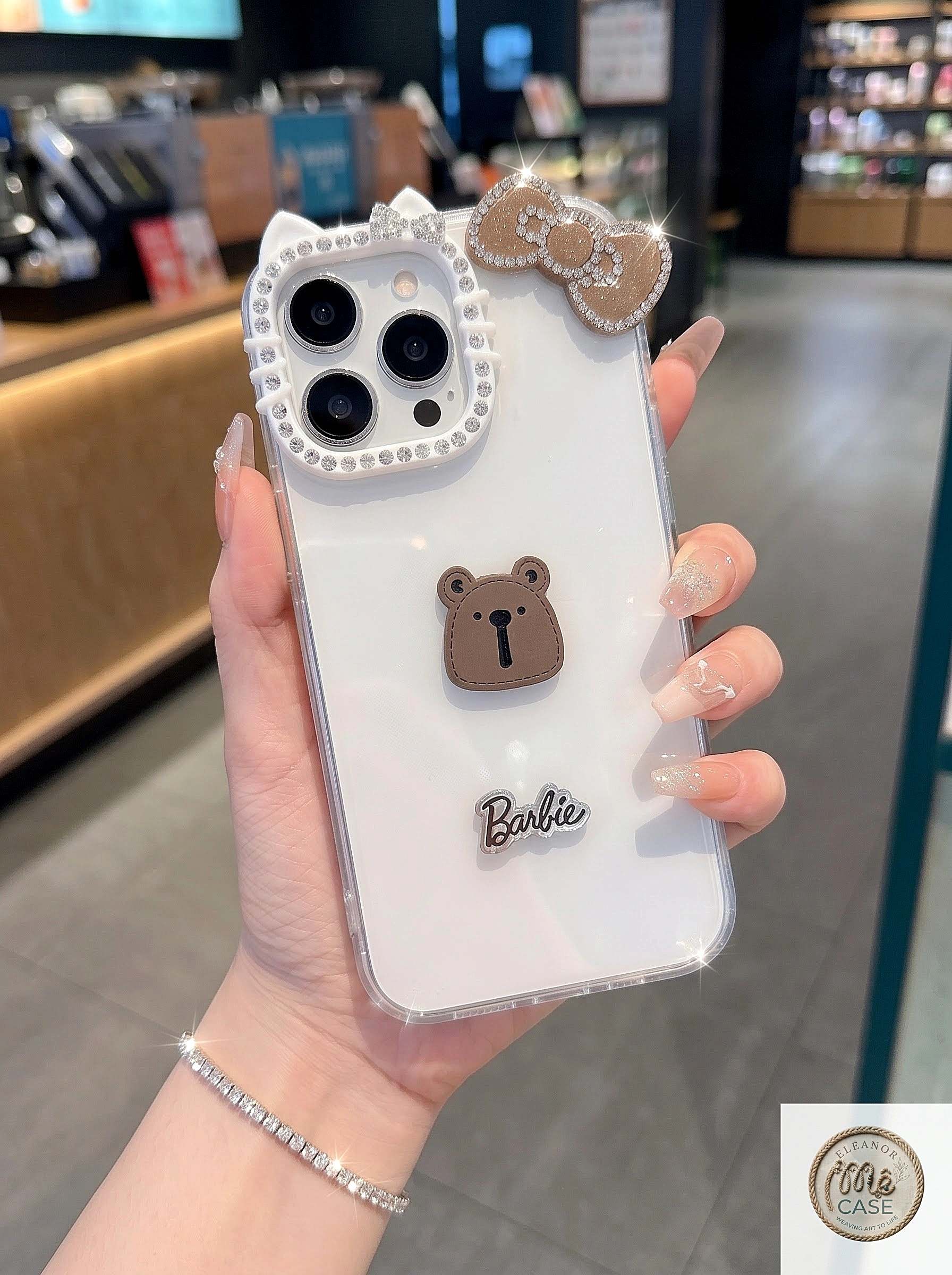 Ốp Lưng Iphone Handmade Coquette Gấu Nâu Nơ 3D