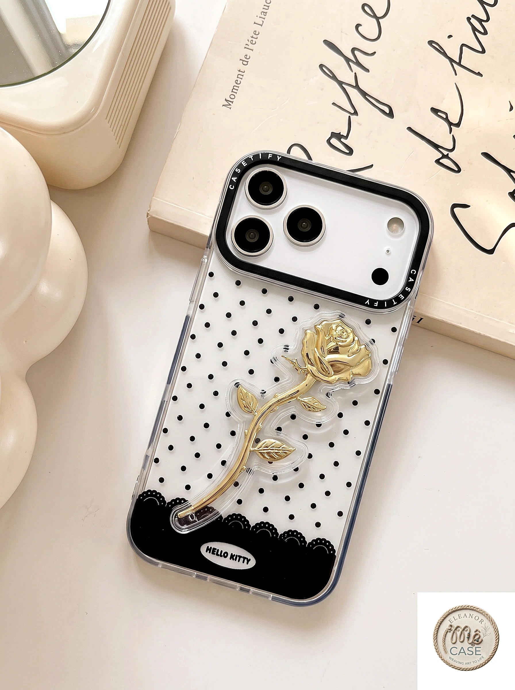 MÃ 121. 🌹ỐP LƯNG IPHONE CHARM NỔI 3D CHANH SẢ - Golden Touch Rose✨