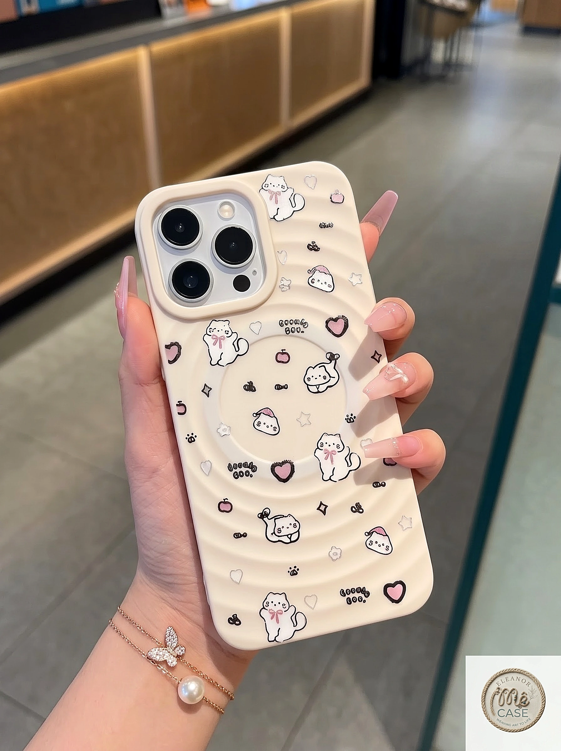 MÃ 68. Ốp Lưng Iphone Gợn Sóng Hỗ Trợ Sạc Từ Tính Họa Tiết Dễ Thương - Chống Sốc Tràn Viền
