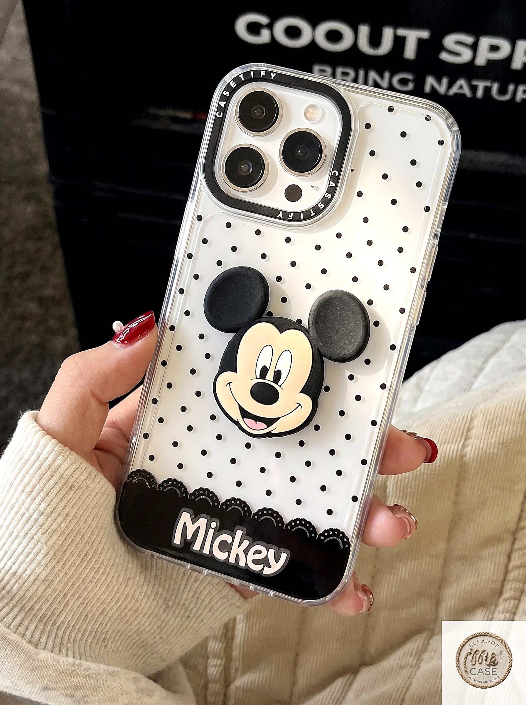 Ốp Lưng Iphone_Ốp Chấm Bi Đen Mickey
